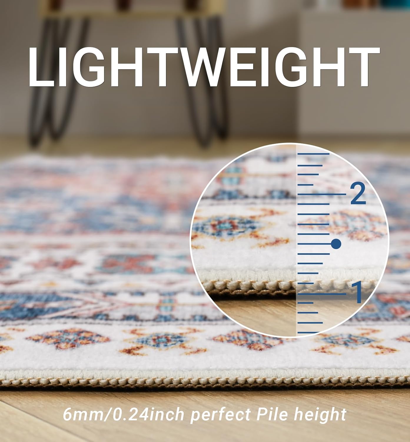 zesthome 6x9 Area Rug, Super Soft Washable Rugs for Living Room, Non-Slip Stain Resistant Vintage Rugs, Ultra-Thin Large Area Rugs (Navy Blue/Red,6'x9')