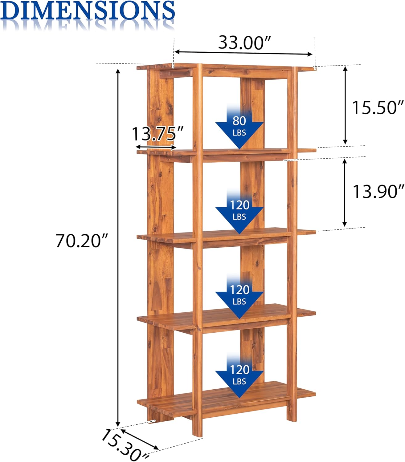 Christopher Knight Home Milio Modern 4 Shelf Bookcase, Acacia Solid Wood Book Organizer with Non-Slip Foot Pads, Sturdy Open Storage Shelf, Big Book Shelf, Floor Standing Unit, 70.20'' Height, Teak