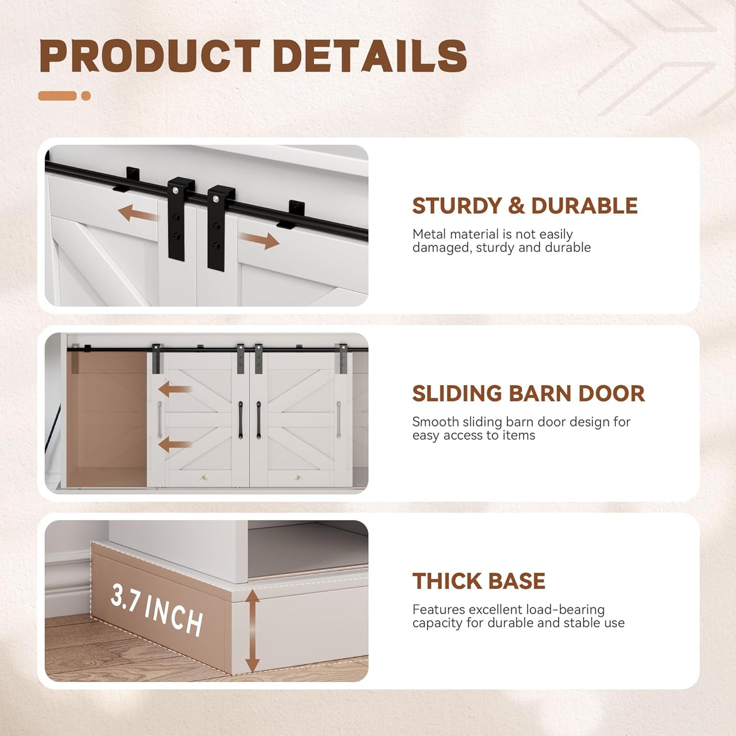 YITAHOME 47" Coffee Bar with Goblet Holder & Power Outlet, Buffet Cabinets with Storage,Farmhouse Sideboard Cabinets with Sliding Barn Doors for Kitchen, Living Room (White)