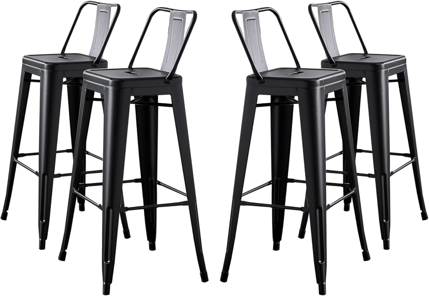 AC Pacific 30” Metal Barstool Set of 4 – Country Rustic Style with Low Back, Lightweight & Sturdy Build, Easy Assembly – Matte Black