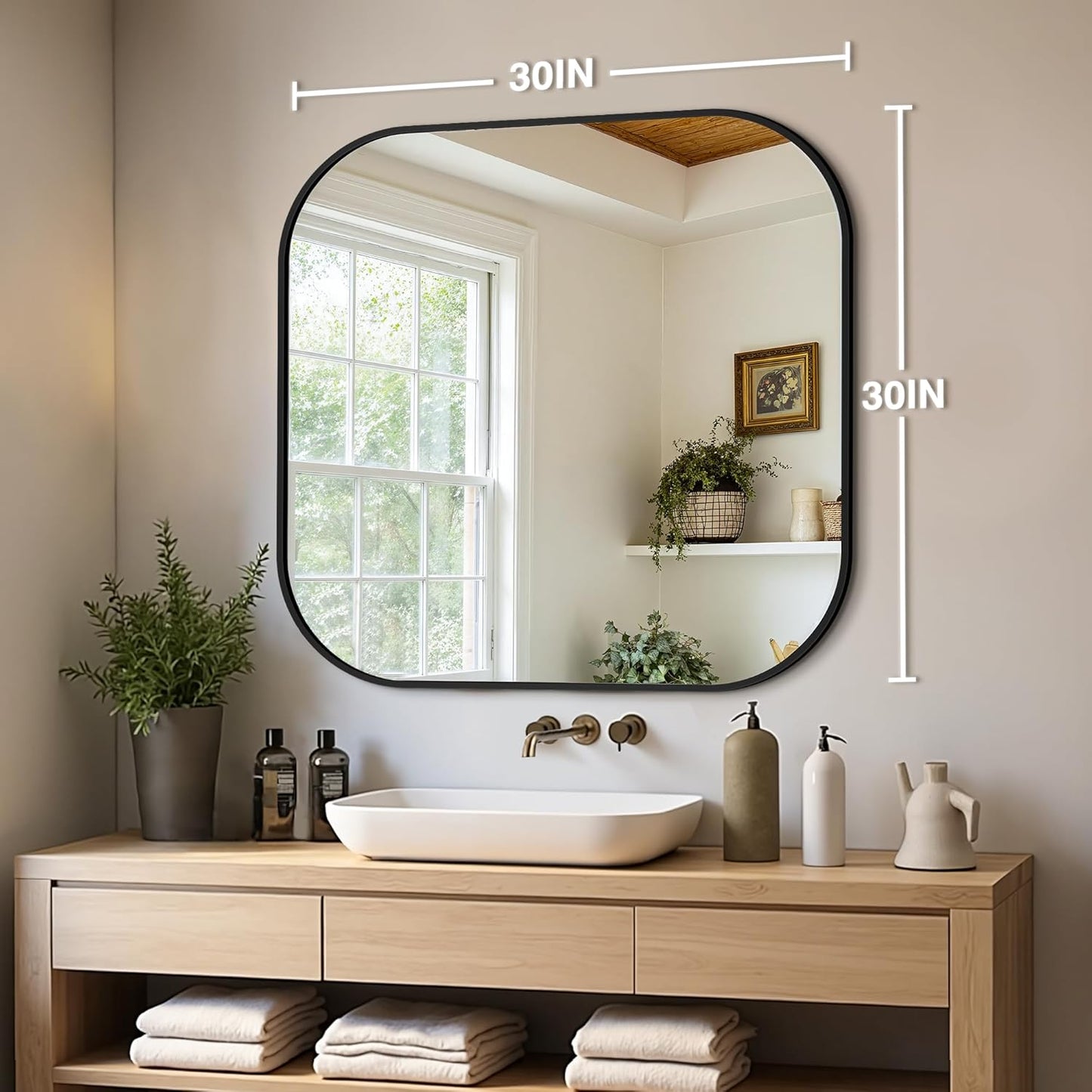 Bathroom Mirrors for Over Sink, 30x30 Vanity Squircle Mirror for Bathroom Sink, HD Shatterproof Square Wall Mirror for Bathroom Washroom Lavatory Restroom Metal Frame