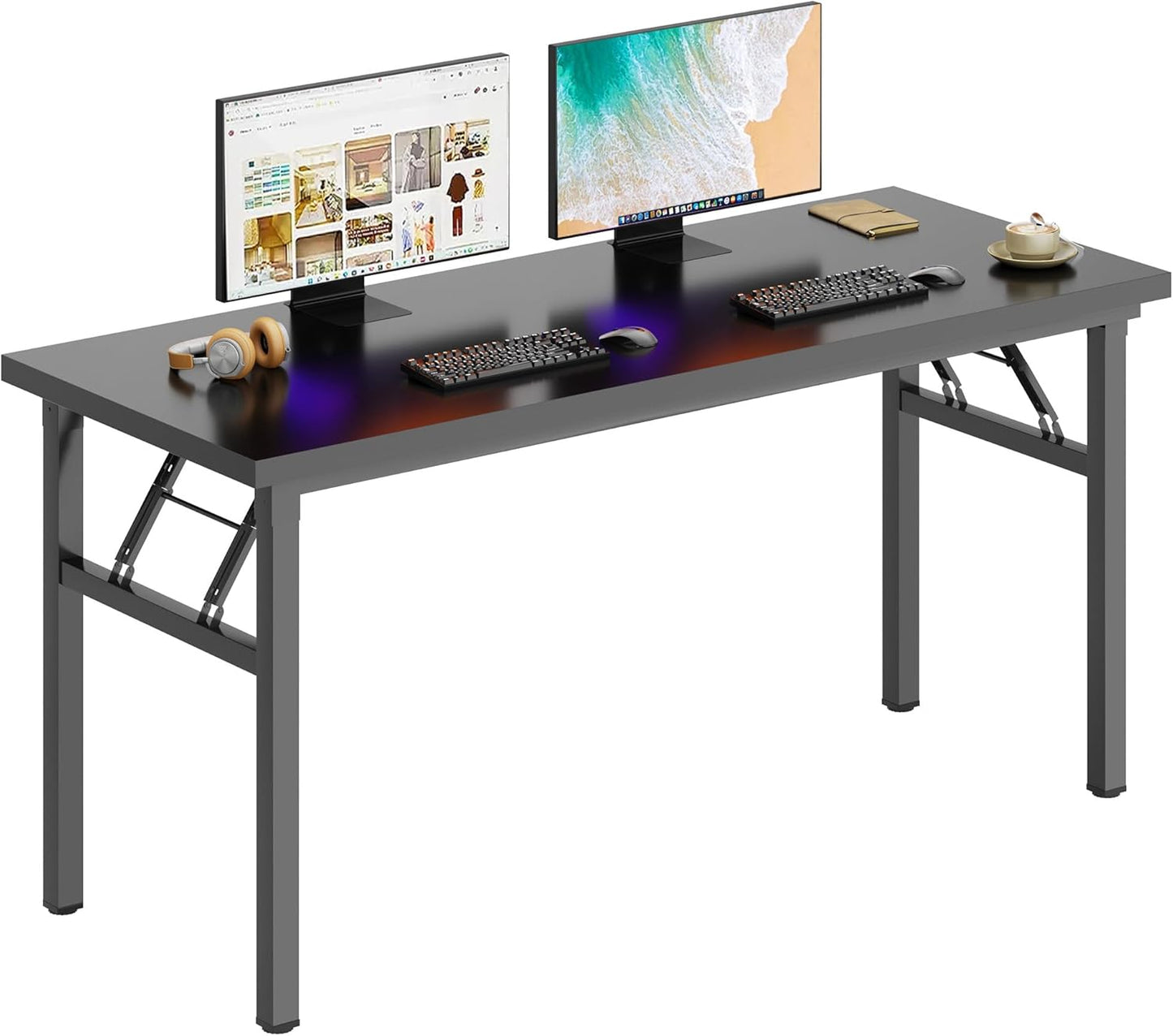 DlandHome Large Computer Desk, Folding Desk, Decent and Steady Home Office Desk/Workstation/Table 54.3inch Black Black