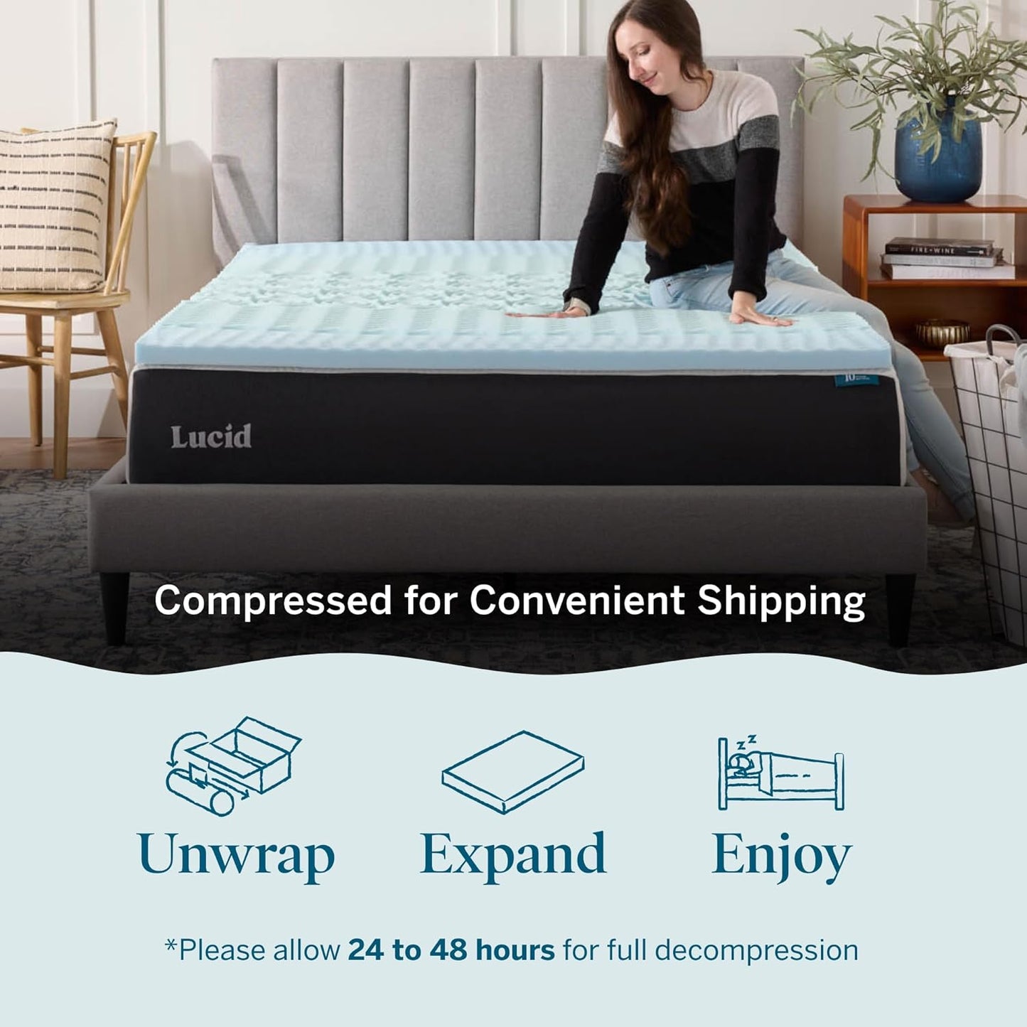 LUCID Gel Infused Memory Foam Mattress Topper – 2 Inch Mattress Topper – 5 Comfort Zones Relieve Pressure – CertiPUR-US Certified Foam - Full