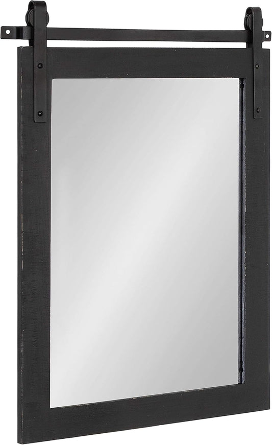 Kate and Laurel Cates Farmhouse Wood Framed Wall Mirror, 18 x 26, Black, Barn Door-Inspired Rustic Mirrors for Wall