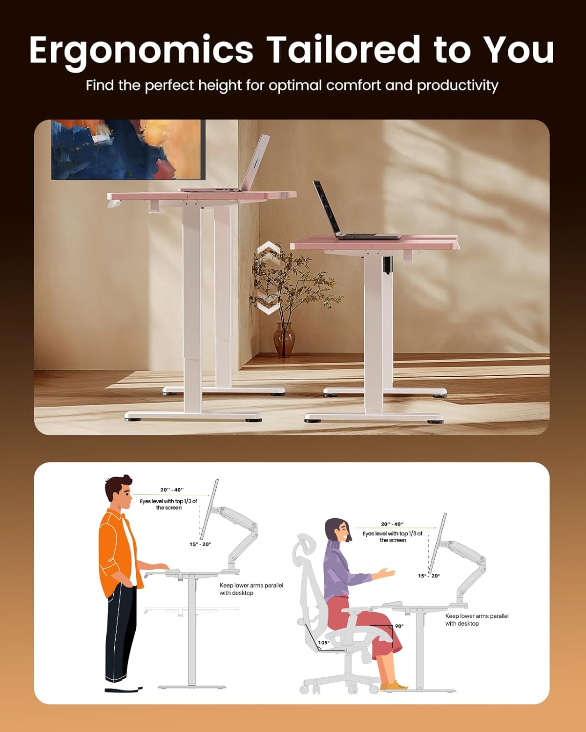 ErGear Height Adjustable Electric Standing Desk, 48 x 24 Inches Sit Stand up Desk, Memory Computer Home Office Desk with Pink Carbon Fiber Color Table Top Splice Board (Pink)