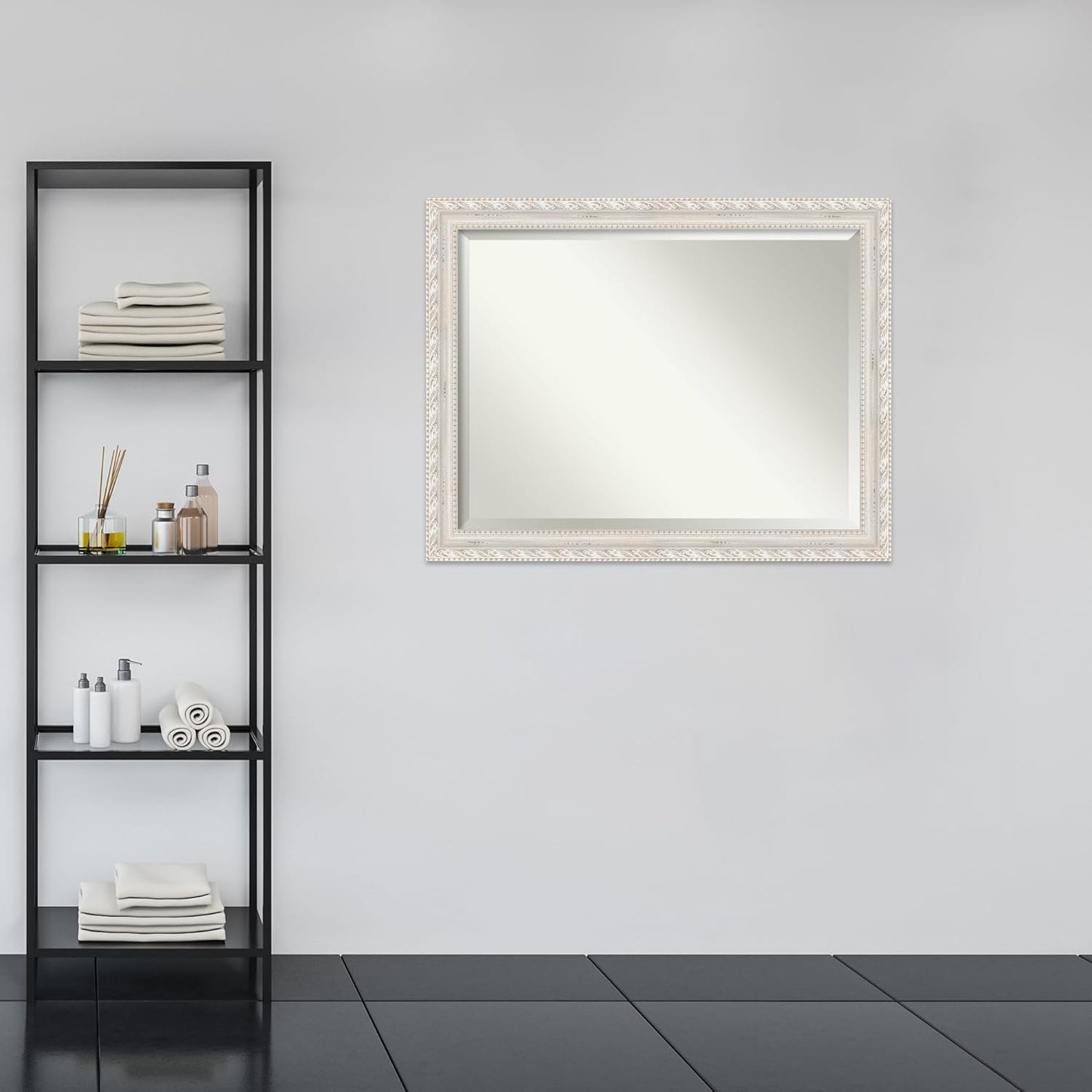 Amanti Art White Bathroom Mirror for Over Sink, 36x46 Opera Off White Rectangle Vanity Mirror, X-Large Traditional Wood Frame, Hangs Horizonally and Vertically, Bathroom Wall Decor, Beveled Edge