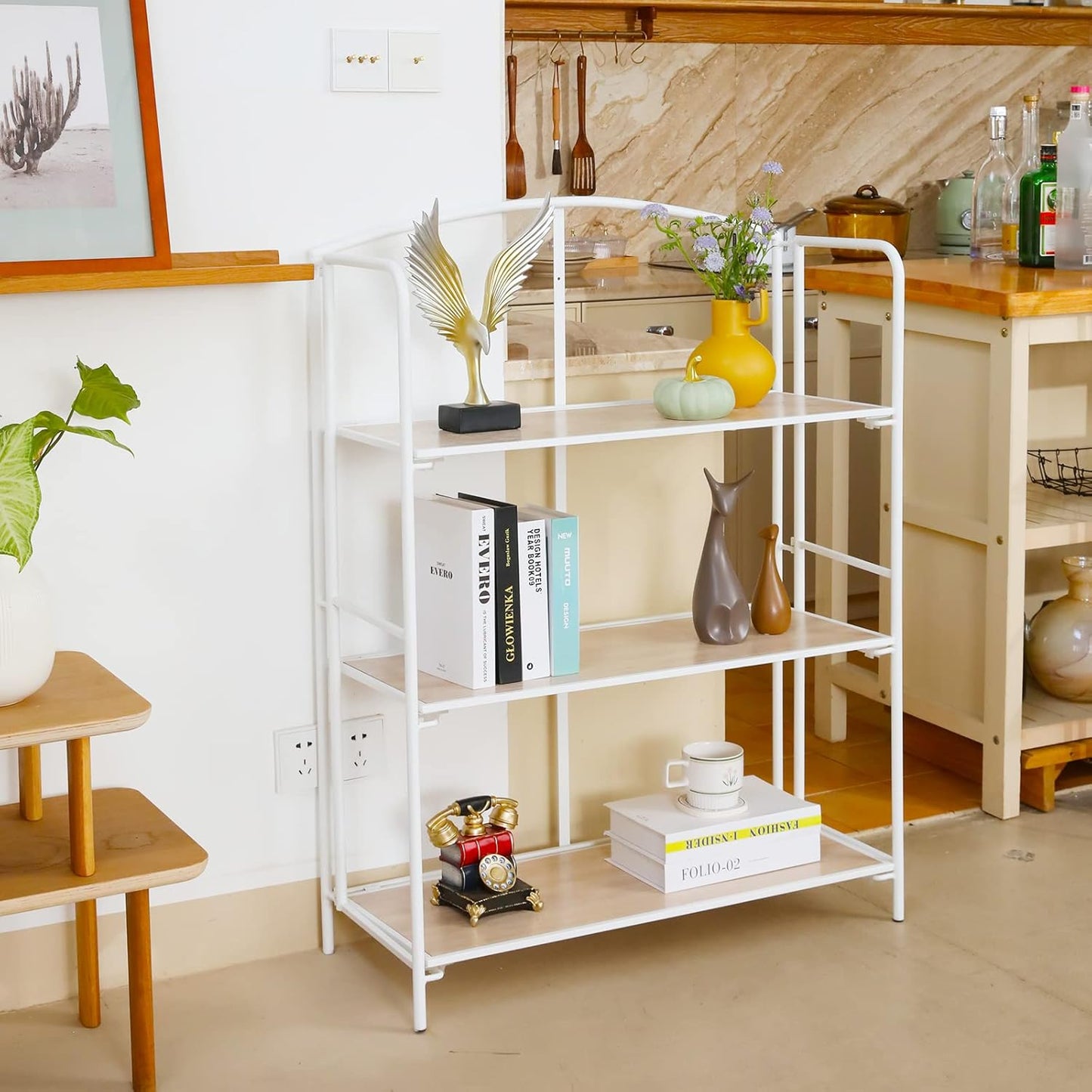 Crofy No Assembly Folding Bookshelf for Living Room, 3 Tier White Collapsible Book Shelf for Home Office, Portable Bookcase Storage Organizer