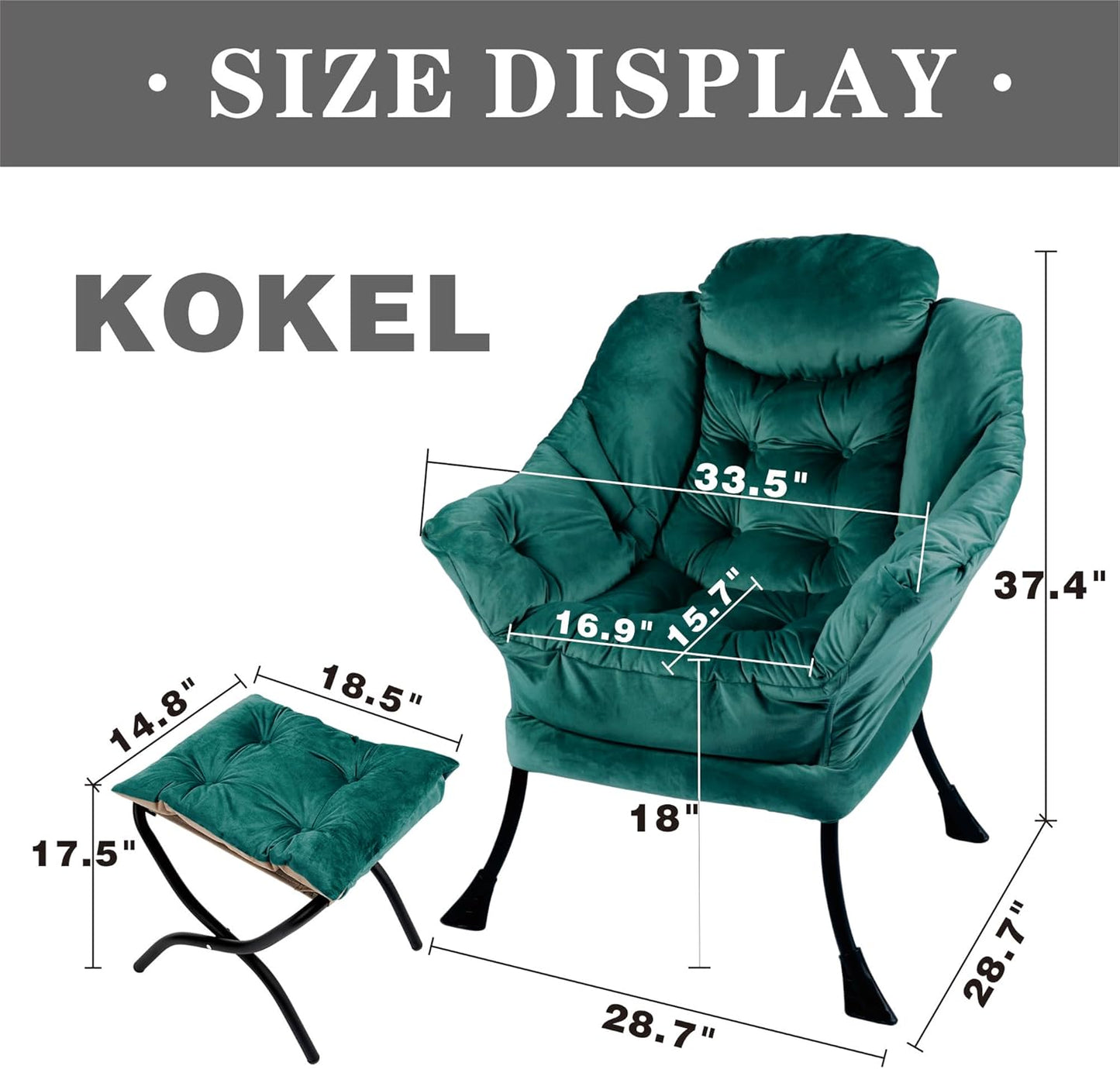 Lazy Chair with Folding Ottoman,Living Room Chairs, Accent Contemporary Lounge Chair, Single Steel Frame Leisure Sofa Chair with Armrests and A Side Pocket (DL56BLACKISH Green)