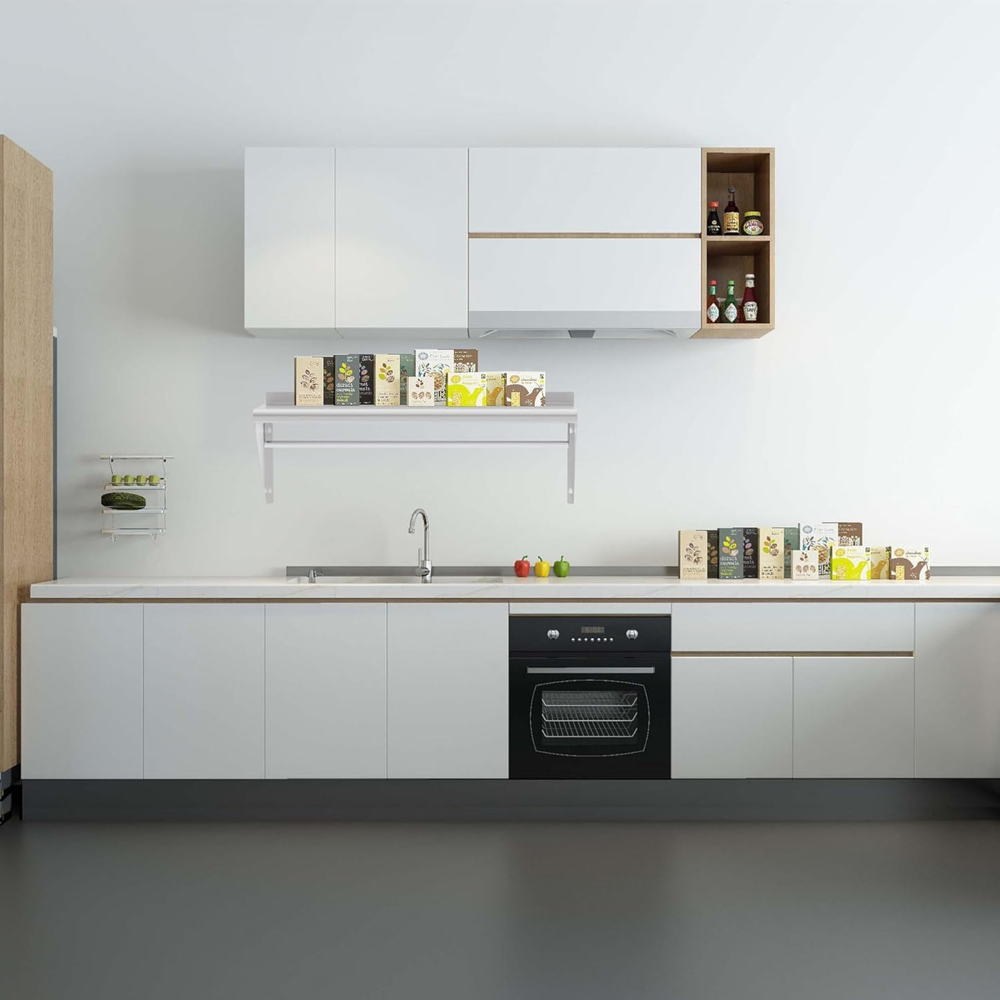 12''x24'' Wall Mounted Stainless Steel Shelf with Suspension Rod, NSF Commercial Metal Wall Mounted Floating Shelf for Kitchens, Restaurants, Food Trucks, Garages, Homes and Hotels