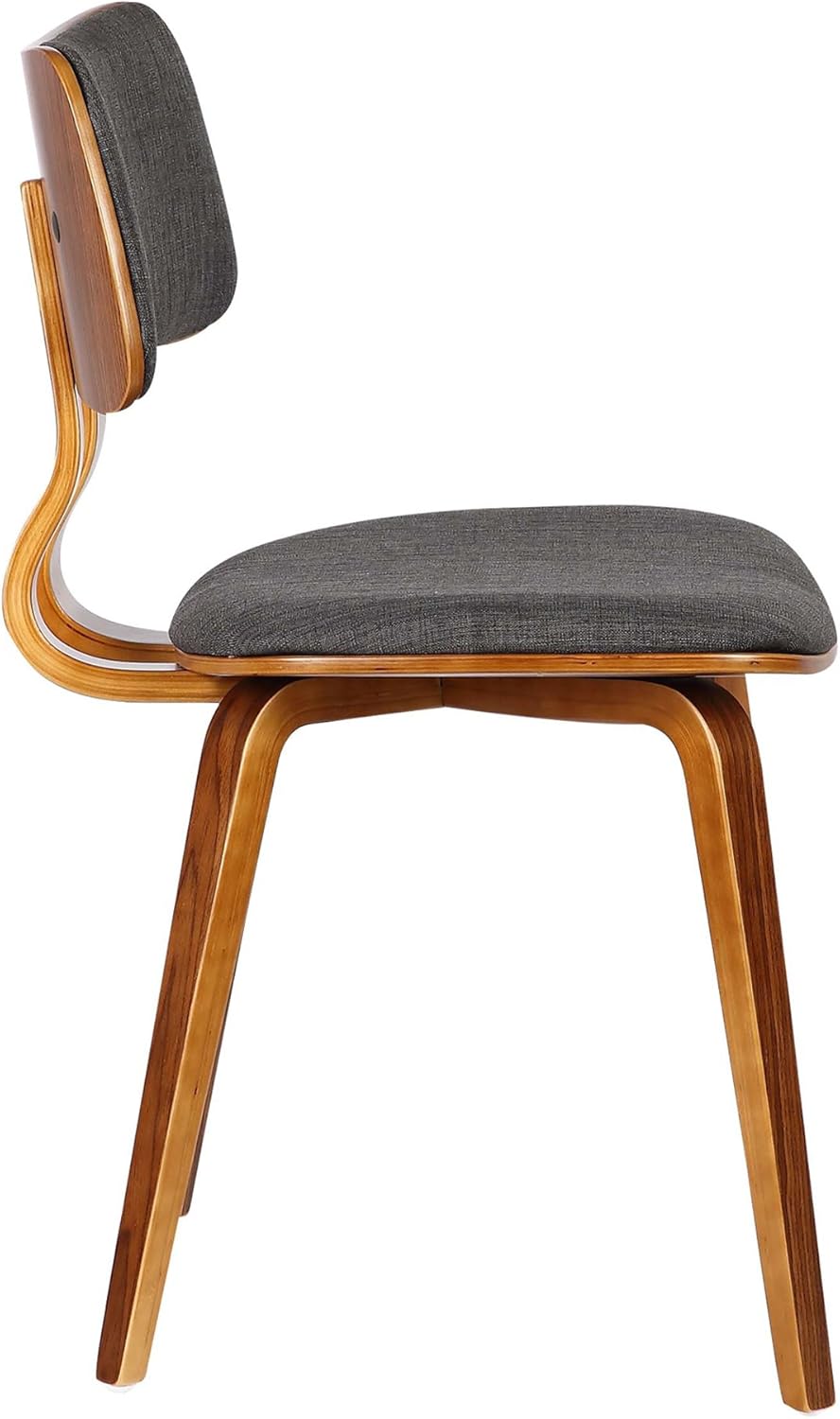 Armen Living Jaguar Mid-Century Dining Chair in Walnut Wood and Charcoal Fabric - Set of 2