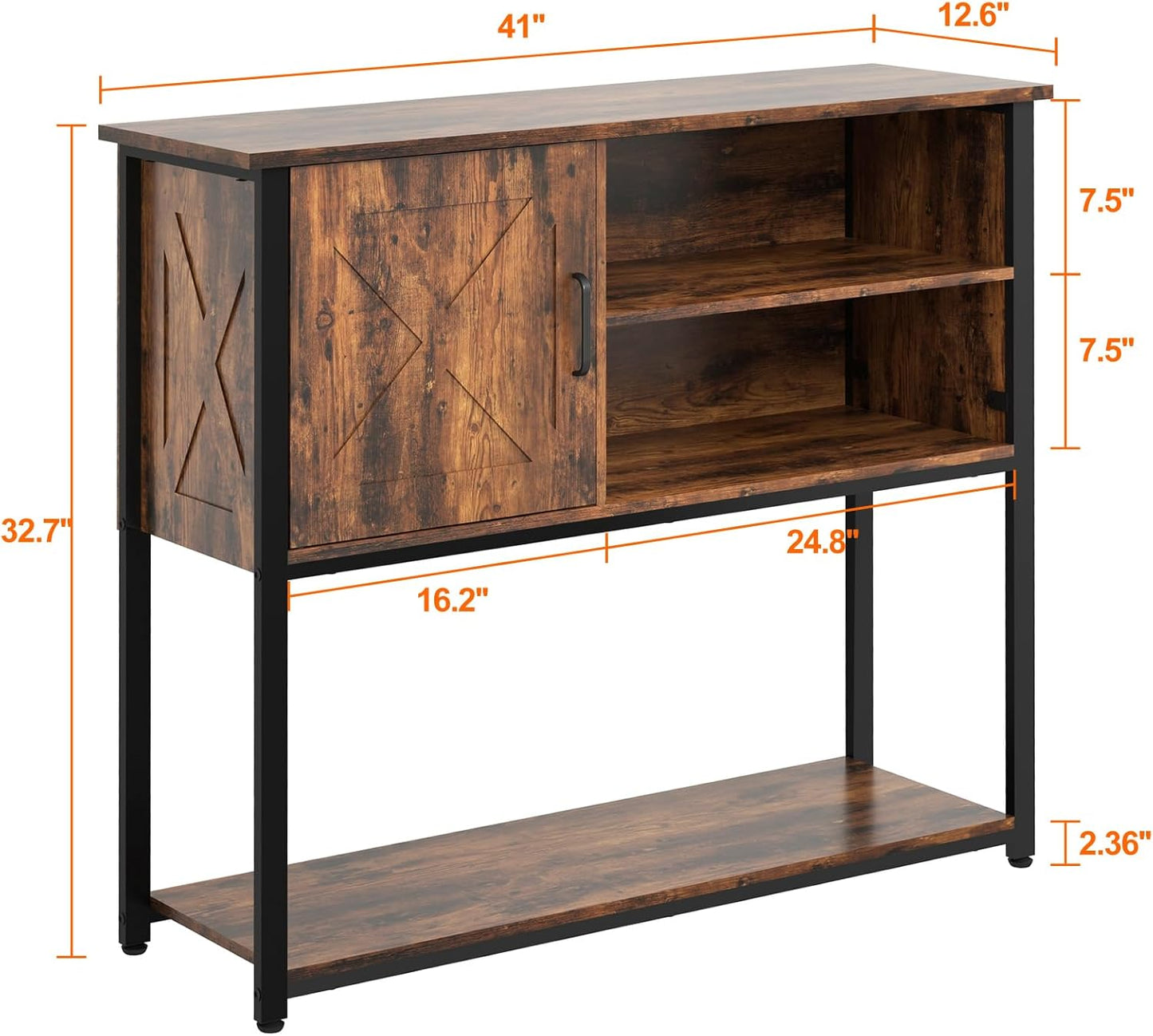 41" Console Table with Storage Shelf, Entryway Table with Storage, Behind Couch Table, Sofa Table for Entryway, Hallway, Living Room, Foyer, Kitchen, Rustic Brown