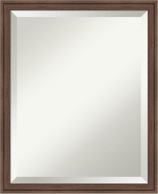 Amanti Art Brown Wall Mirror 22x18 Florence Medium Brown Rectangle Bathroom Mirror for Wall Decor Living Room, Small Casual Frame, Hangs Horizonally and Vertically, Bathroom Decor, Beveled Edge