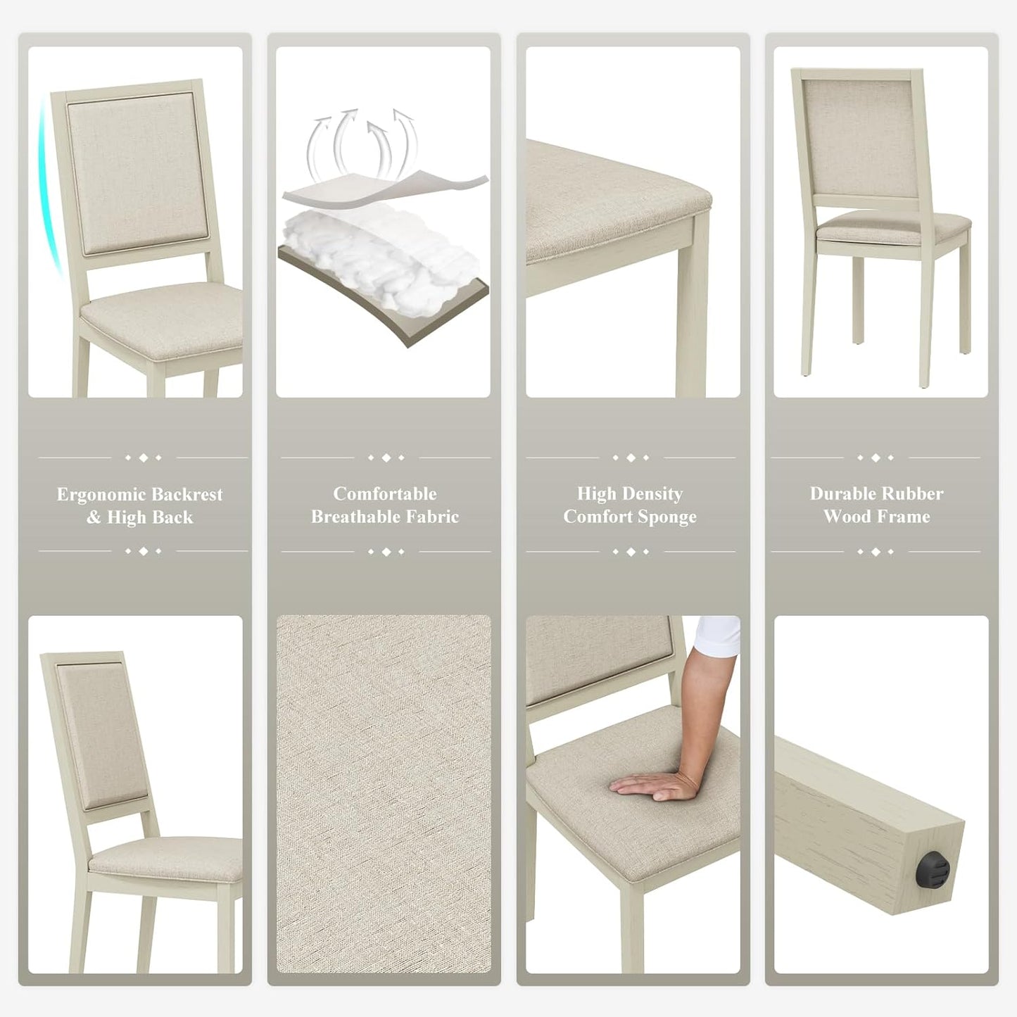 COLAMY Upholstered Dining Chairs Set of 4, Mid Century Modern Dining Room Chairs, 19 Inch Kitchen Chairs with Back for Dining Room Restaurant, Ivory