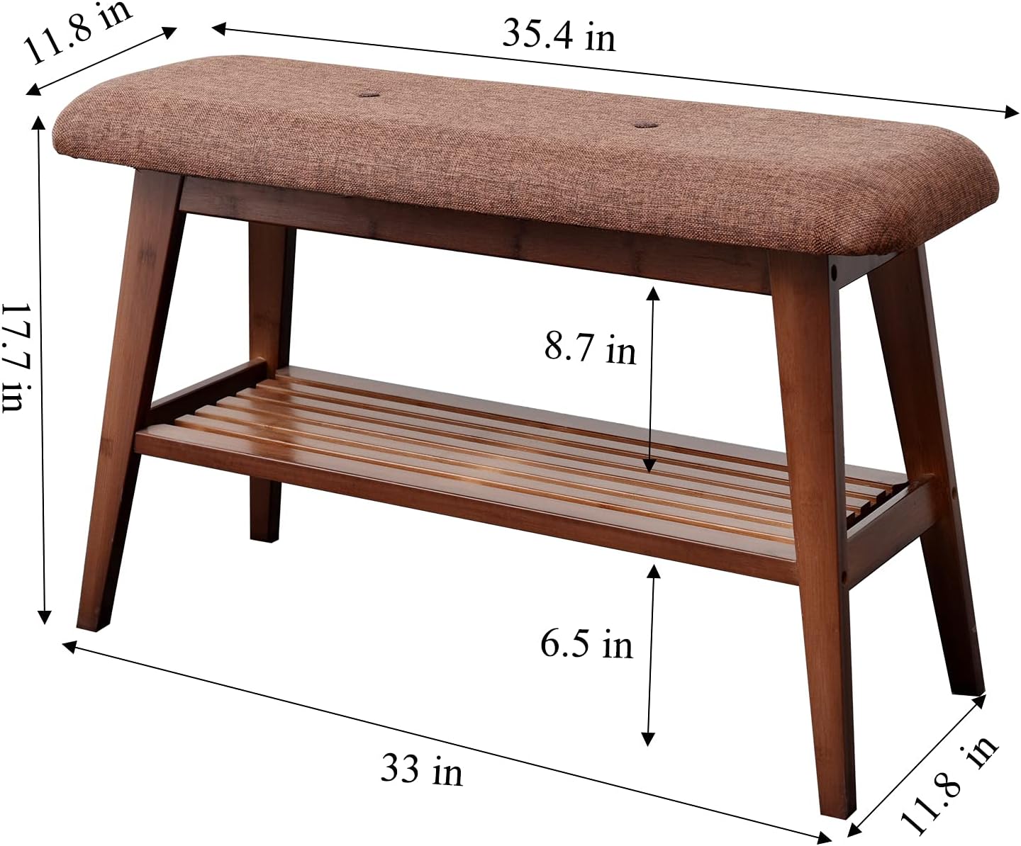 Shoe Entryway Bench, Bamboo Shoe Rack Bench, Organizer with 2 Tier Storage Simple Style Good Load Bearing, Ideal for Entryway Hallway Living Room,(Brown,35.4'')