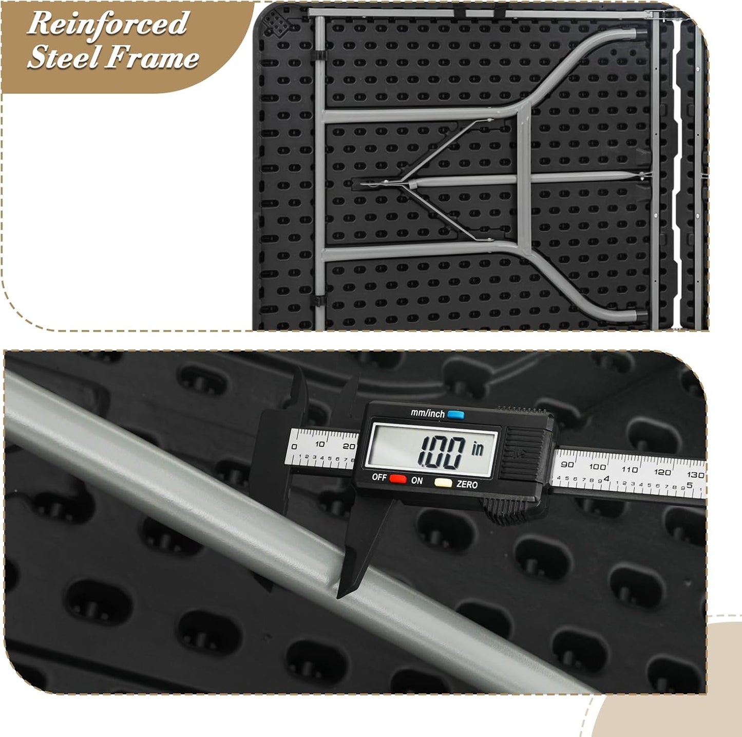 Athena Collection 6 ft Square Folding Dining Table, Large Plastic Foldable Table Portable with Carry Handle, Heavy Duty Fold-in-Half Utility for Indoor Outdoor Party Camping Picnic, Black