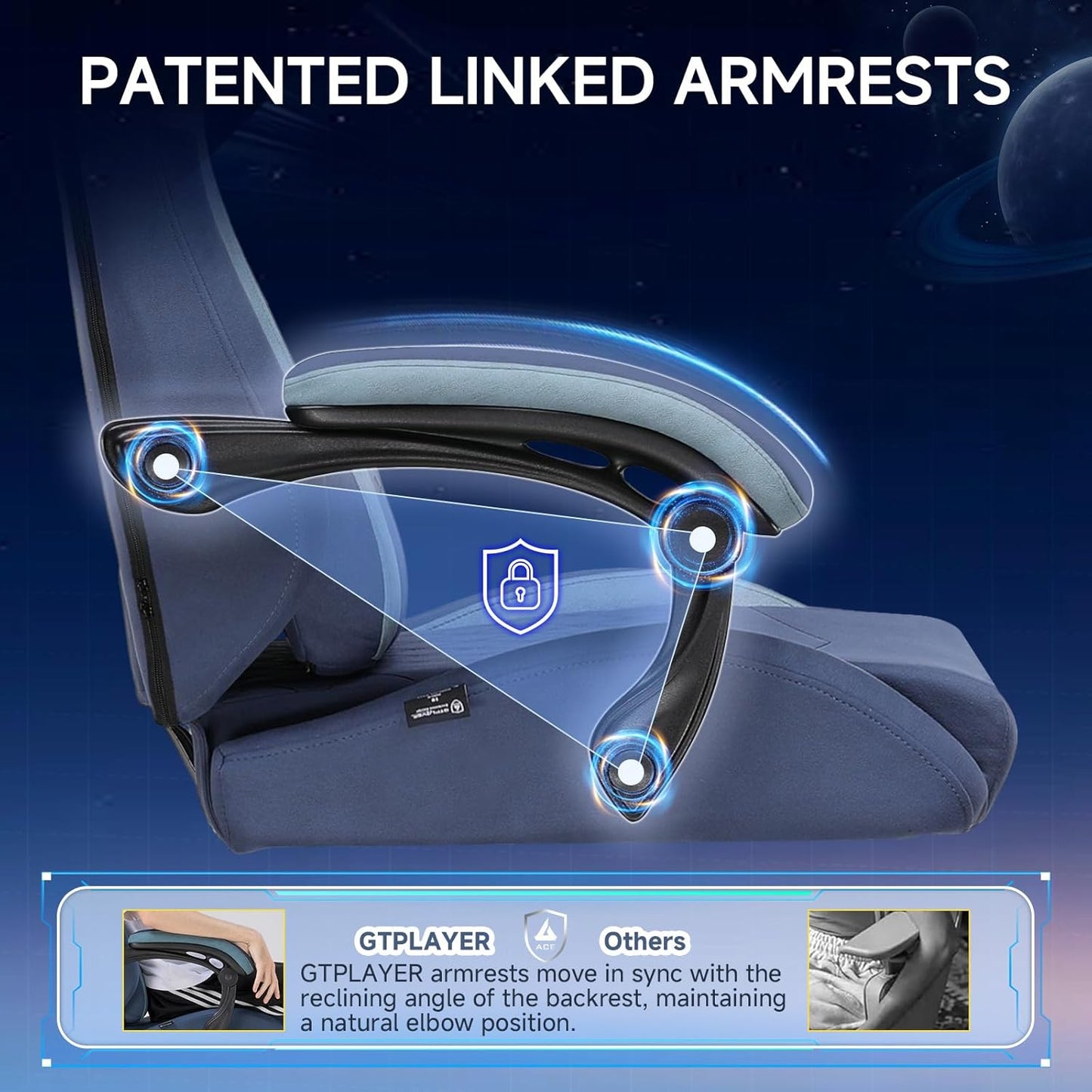 GTPLAYER Gaming Chair, Video Game Chairs with Footrest and Lumbar Support, Computer Chair for Adults with Extended Backrest, Ergonomic Reclining Silla Gamer, Fabric, Dark Blue