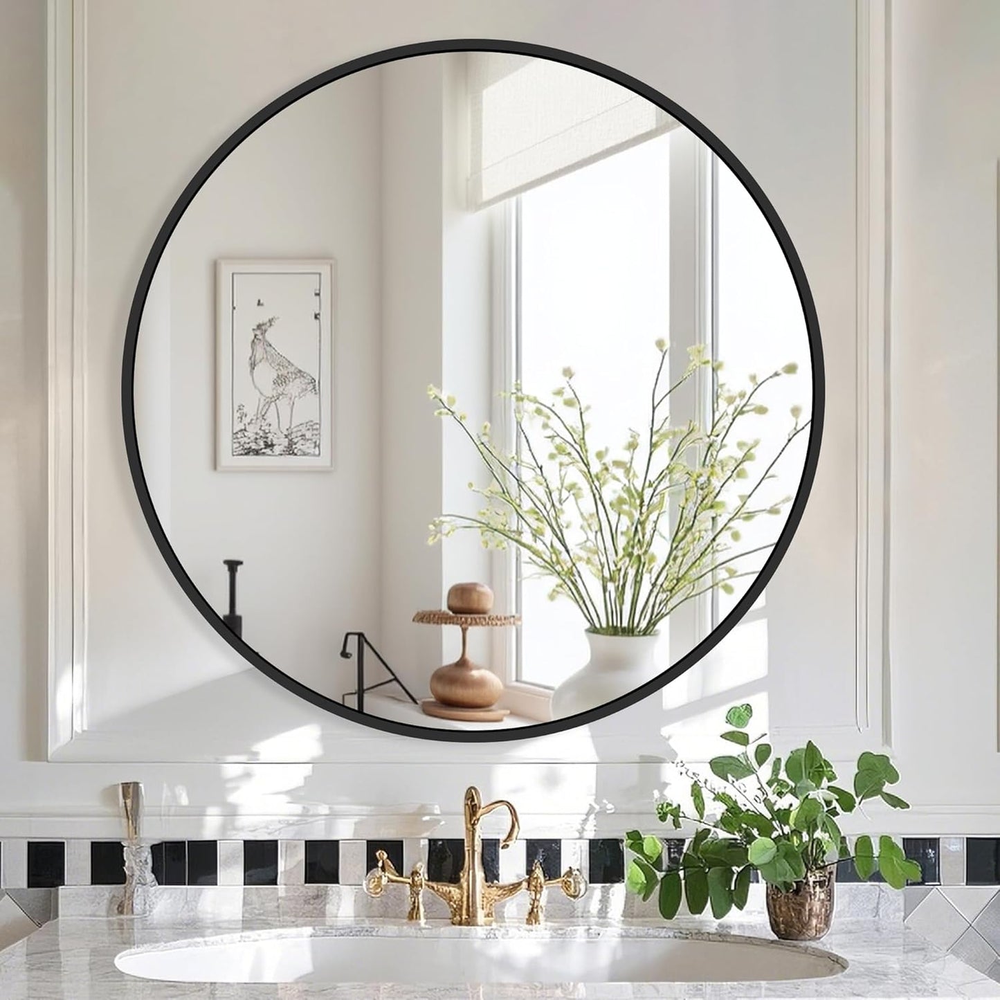 Black Bathroom Mirrors for Wall,30'' Round Circle Mirror for Entryway Bedroom Vanity Frame Mirror(30'',Black)