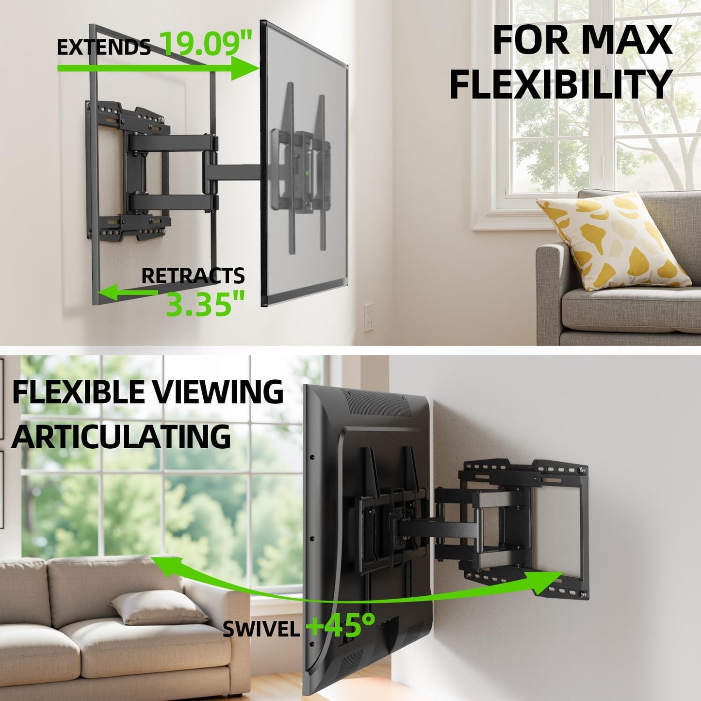 USX MOUNT UL Listed Heavy Duty TV Wall Mount for 32-90" TVs up to 150lbs with 8" Sliding Design, Ultra-Large TV Mount Bracket for up to 24" Studs with Swivel, Tilt & Leveling, Max VESA 600x400mm