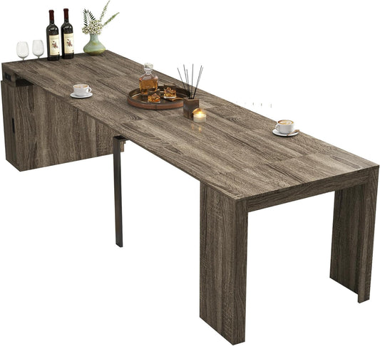 Expandable Dining Table, Convertible Table for Dining Room, Kitchen and Small Spaces, for 2-10 People(with Storage Cabinet and Outlet), Barnwood Brown