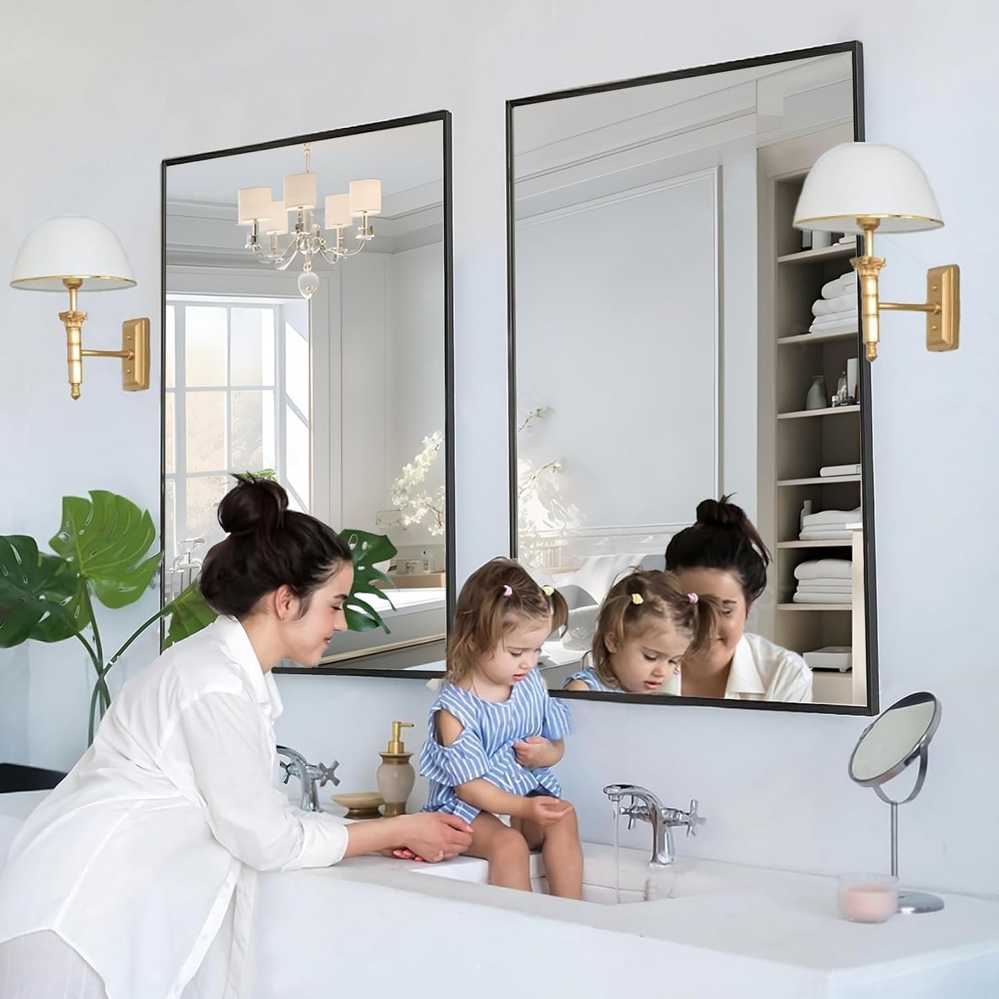 Bathroom Mirror 30x40 Inch, Black Frame Mirror 30"x40", Rectangle Wall Mounted Mirror, Metal Framed Vanity Mirror for Wall 30 by 40, Modern Mirror Hangs Horizontal Or Vertical