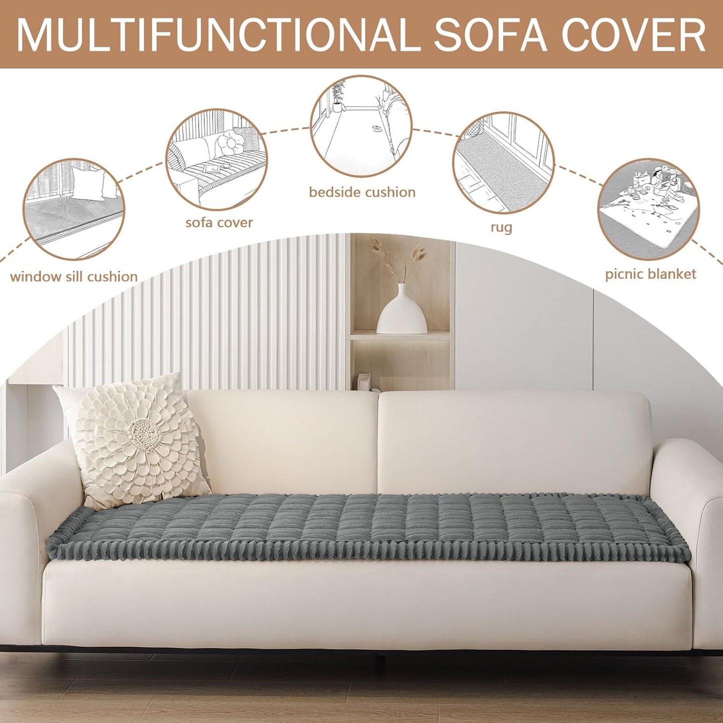 Smiry Couch Cover for Dogs Washable, Non Slip Fuzzy Pet Couch Covers for 3 Cushion Sofa Pet Friendly, Thick Soft Sofa Slipcovers Cushion Protector (Dark Grey, 27.6" x 82.7")