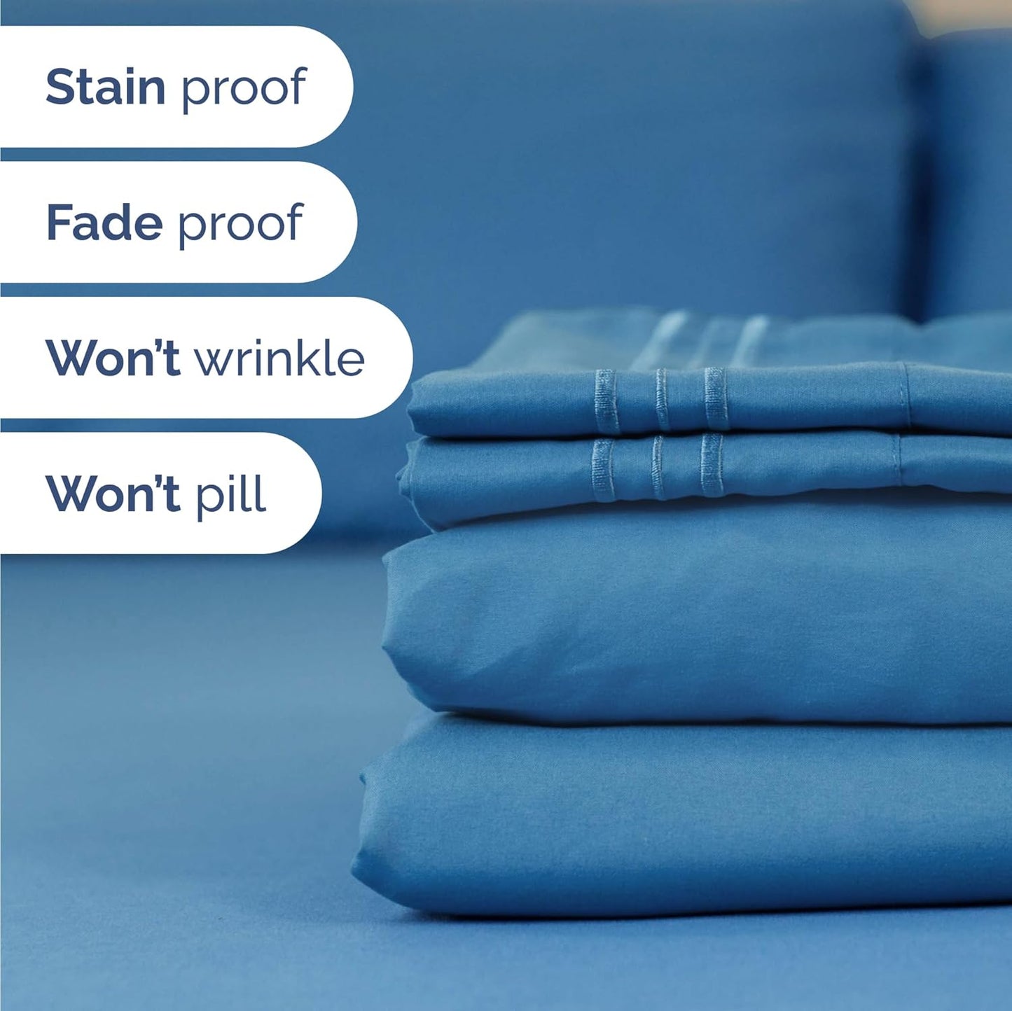 Twin Size 3 Piece Sheet Set - Comfy Breathable & Cooling Bed Sheets Set - Hotel Luxury Bedding for Women, Men, Kids, Teens, Boys & Girls - Deep Pockets, Soft and Wrinkle Free - Oeko-Tex - Denim Blue