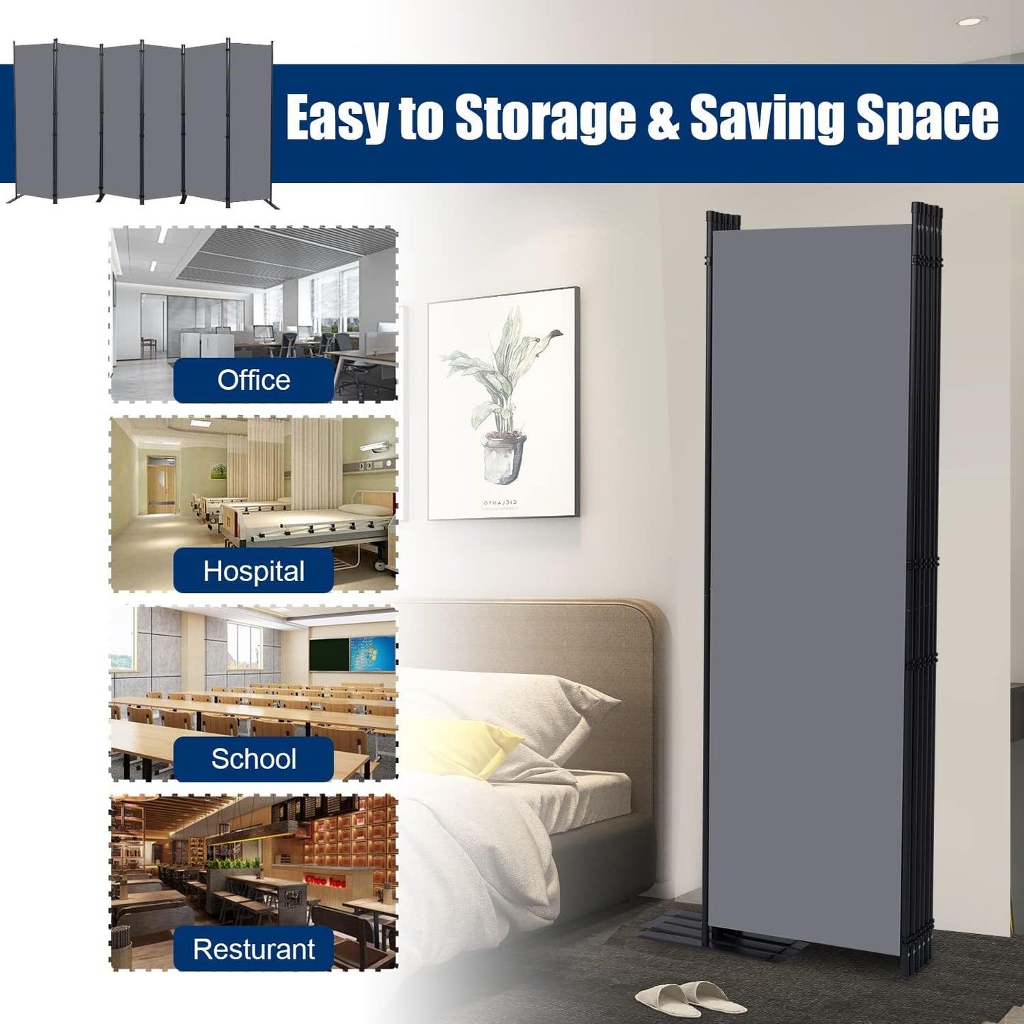 Room Divider 6FT Portable Room Dividers and Folding Privacy Screens, 132'' W Fabric Divider for Room Separation, 6 Panel Partition Room Dividers Freestanding Wall Divider Screen for Dorm Studio Office