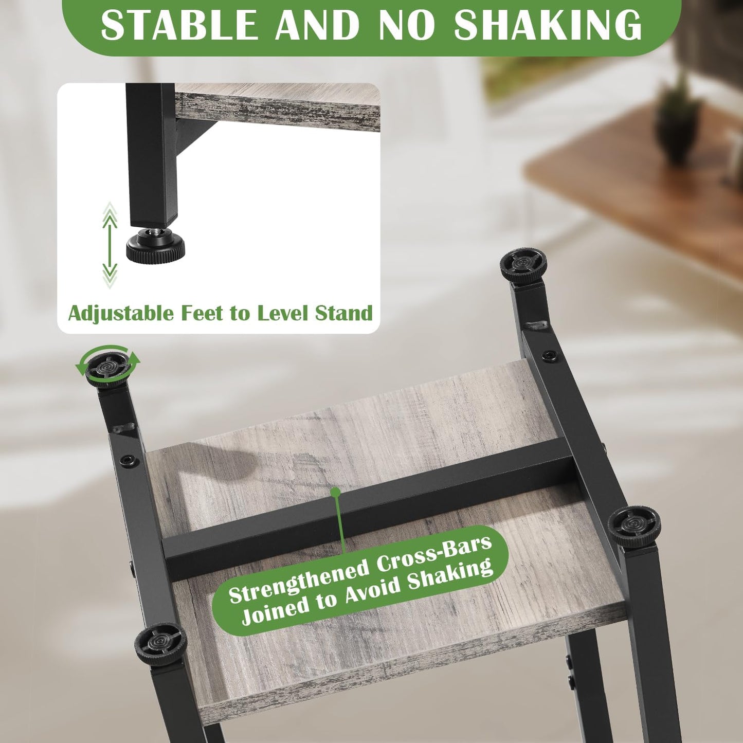 Extra Tall Plant Stand Indoor,40 Inch Plant Stands,2 Tier Metal Plant Stand with Heavy Duty Wood,Greige and Black