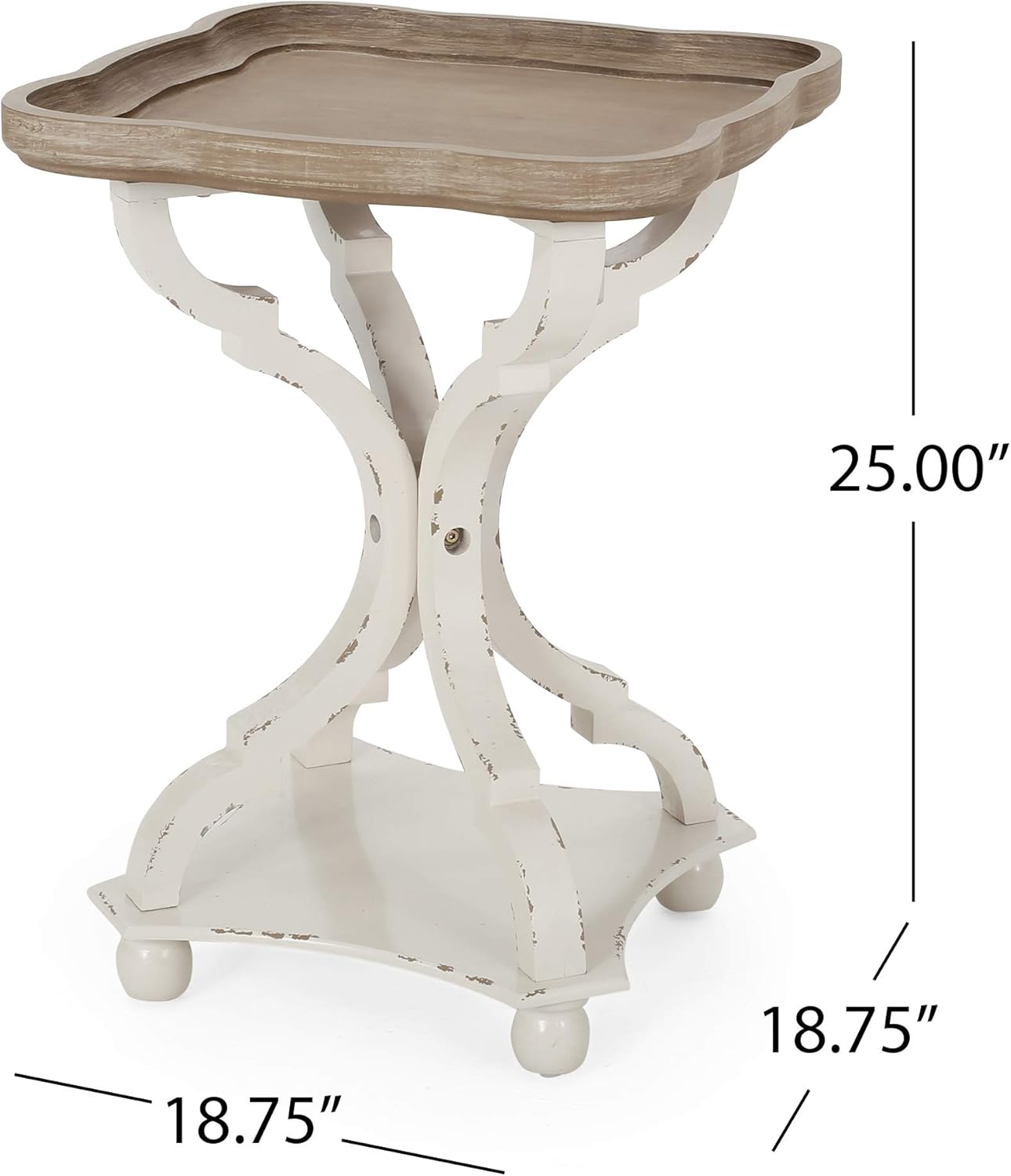 Christopher Knight Home Eudora French Country Accent Table with Square Top, Natural + Distressed White