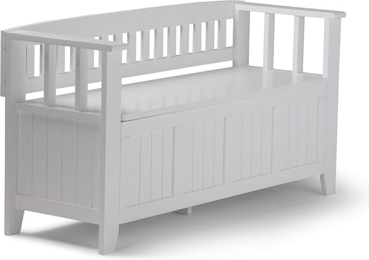 SIMPLIHOME Acadian Entryway Storage Bench - 48 inch Wide Solid Wood Hallway Seat in White, Transitional Bench for Entryway or Living Room with Lift-Up Lid and Spacious Storage