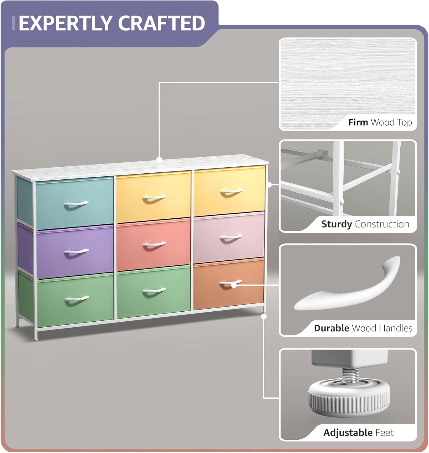 Sorbus Kids Dresser with 9 Drawers - Storage Unit Organizer Chest for Clothes - Bedroom, Kids Room, Nursery, & Closet