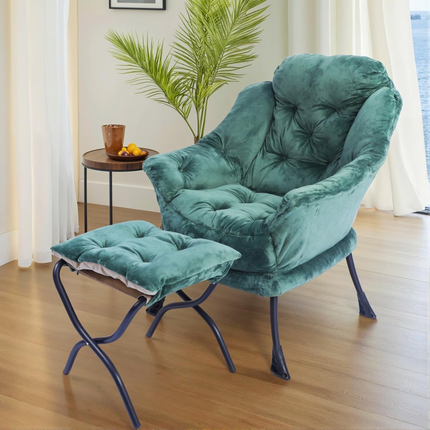 Kokel Lazy Chair with Folding Ottoman,Living Room Chairs (Green-1228)