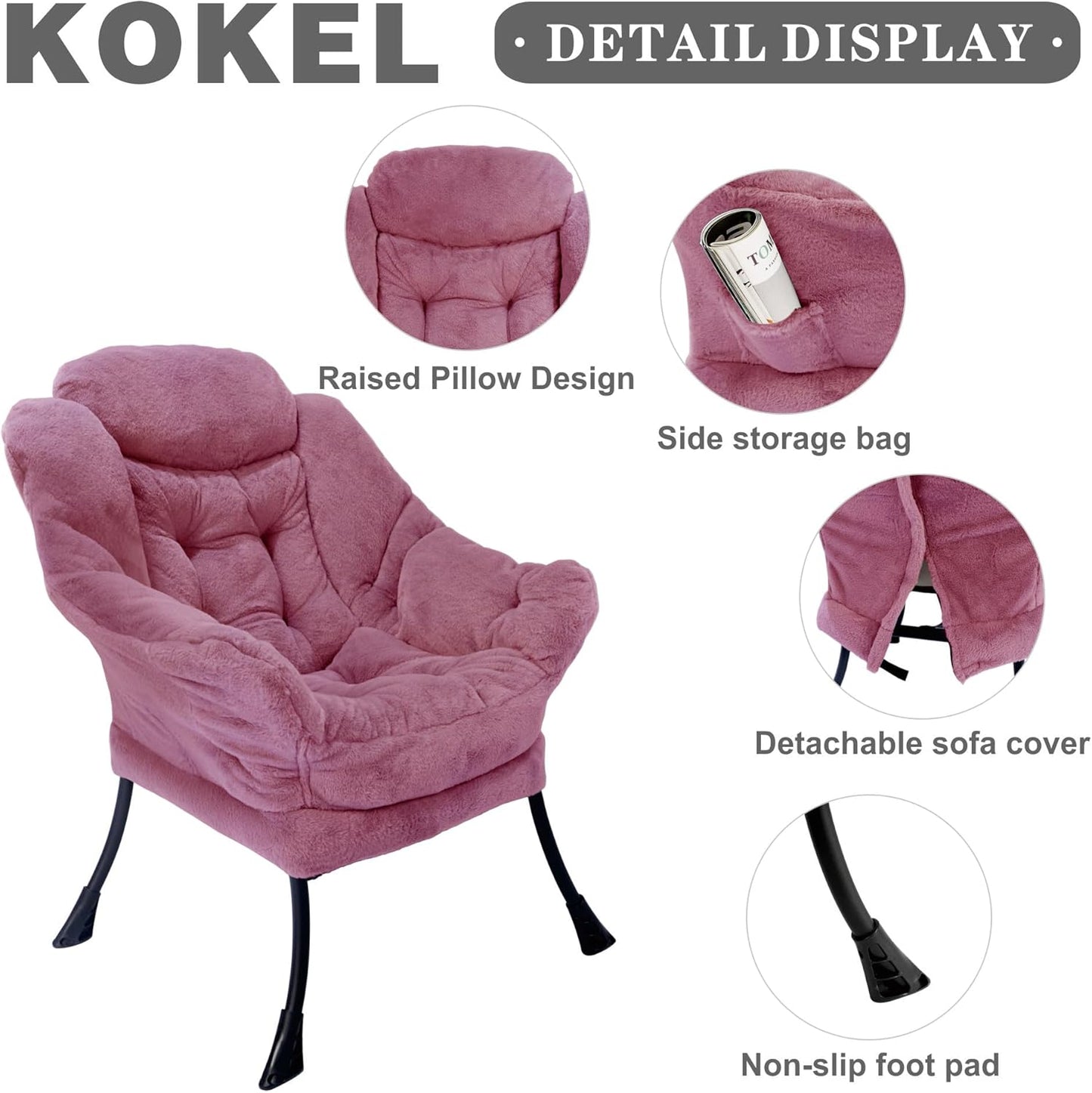 Lazy Chair with Folding Ottoman,Living Room Chairs, Accent Contemporary Lounge Chair, Single Steel Frame Leisure Sofa Chair with Armrests and A Side Pocket (TM31RED)