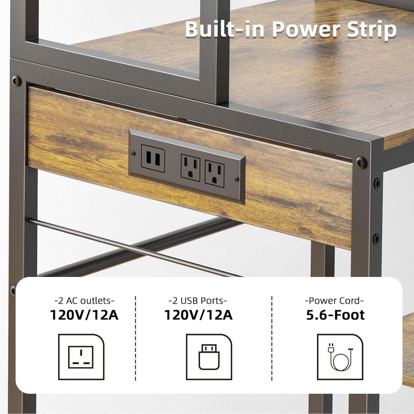 Mini Fridge Cabinet with Storage Shelves, Microwave Stand with Power Outlet, Coffee Bar Cabinet with Mini Fridge Space, Utility Storage Shelf for Home Kitchen Dorm Office