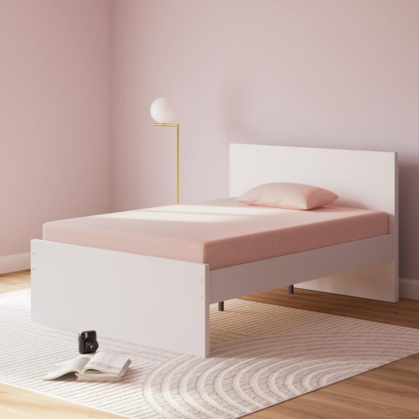 Signature Design by Ashley Twin Size iKidz 7 Inch Firm Gel Memory Foam Mattress with Stretch Knit Cover & Pillow Included, Pink Coral, Fiberglass Free, Mattress in A Box