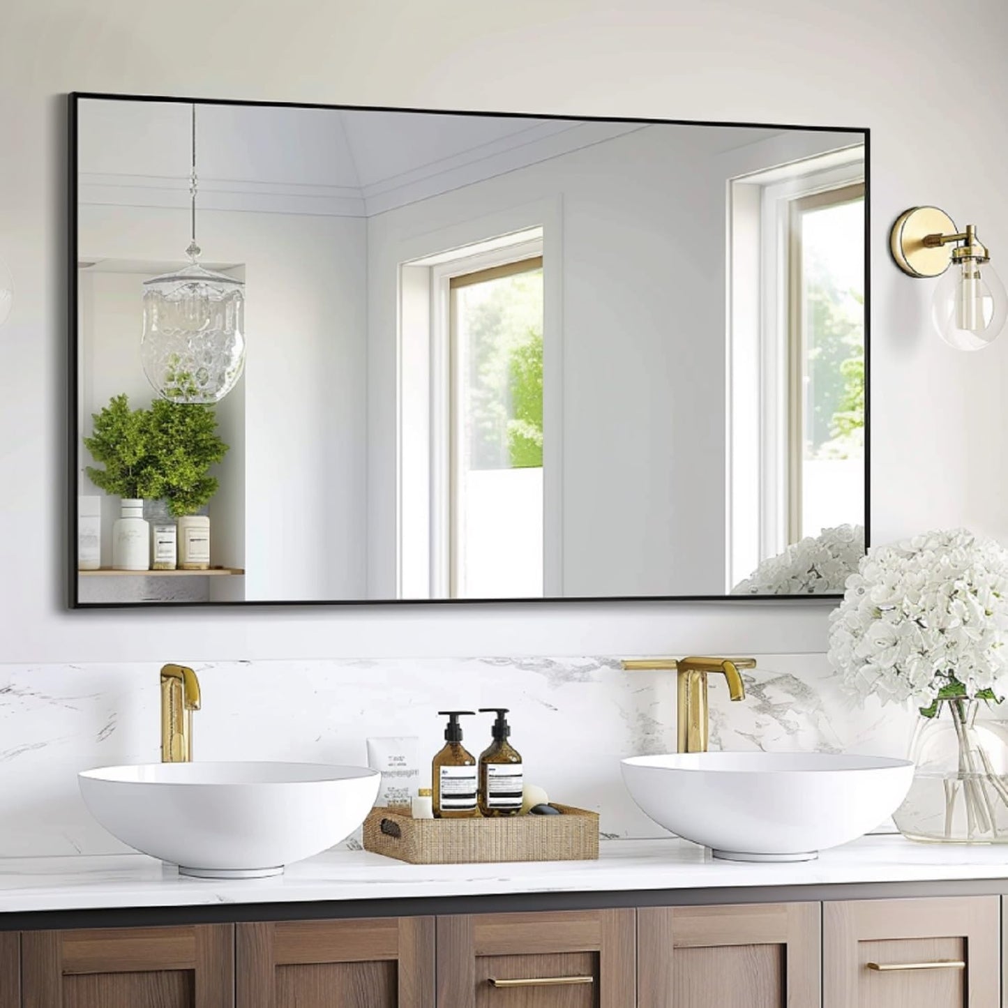 KOCUUY Black Bathroom Mirror, 55x36 Large Wall Mirror with Aluminum Frame, Black Rectangle Mirror Modern Home Decor for Bathroom, Living Room, Farmhouse, Entryway, Hang Horizontal/Vertical