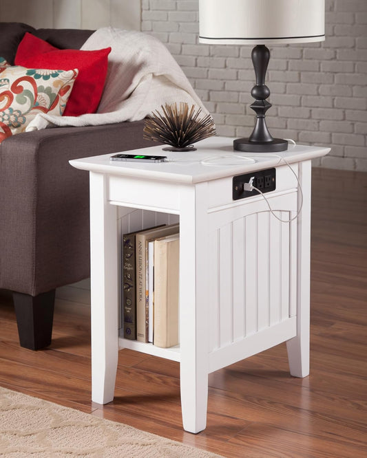 AFI Nantucket Chair Side Table with Built-in Charger in White