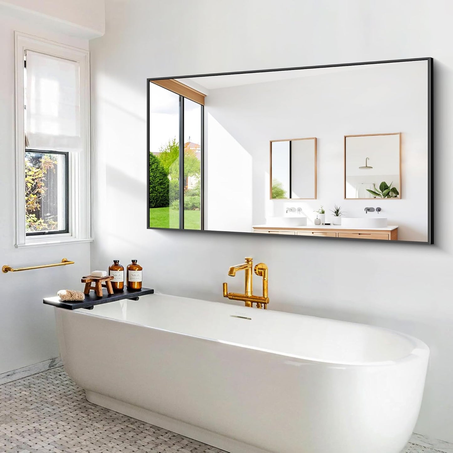 BONEWEI Bathroom Mirror,60x36 inch Large Wall Mirror for Bathroom Wall Mounted Black Rectangle Mirrors,Black Bathroom Mirror for Living Room,Farmhouse,Bedroom Entryway,Horizontal/Vertical