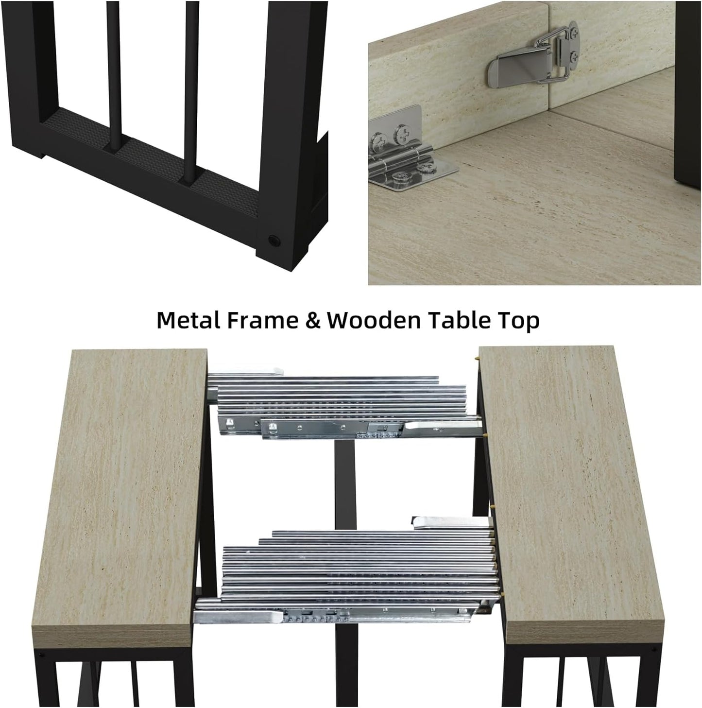 KEIKI 23.62" - 118" L Extendable Foldable Dining Room Table for 2-10 People, Wood Modern Rustic Rectangle Expandable Kitchen Living Meeting Room Furniture, 5 Tabletop Length Options