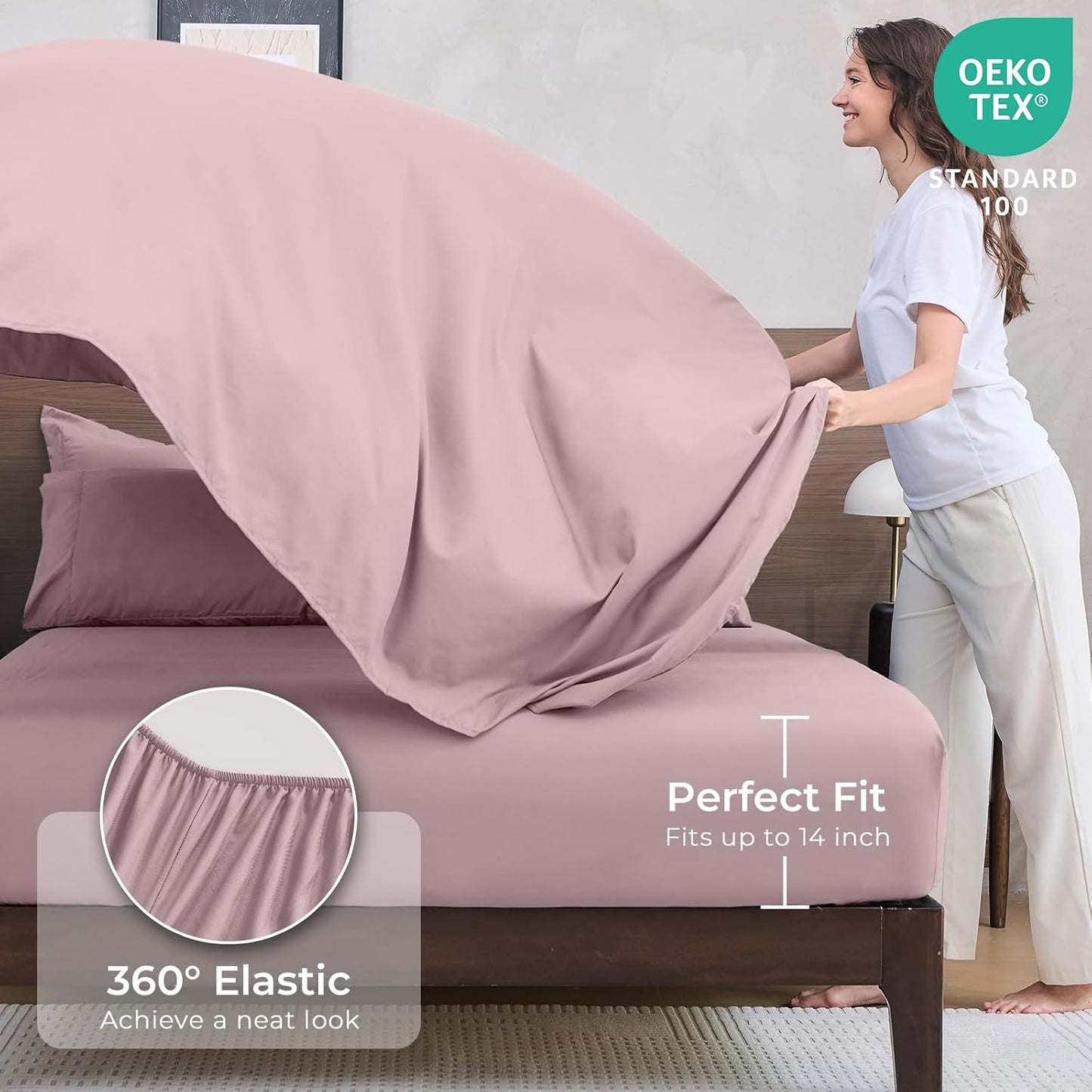 HEVUMYI Rose Gold Cali-King Comforter Set - 7-Piece All Season Bed in a Bag Cali-King, Ultra Soft Bedding Set with Comforter, Flat Sheet, Fitted Sheet, Pillowcases, Pillow Shams