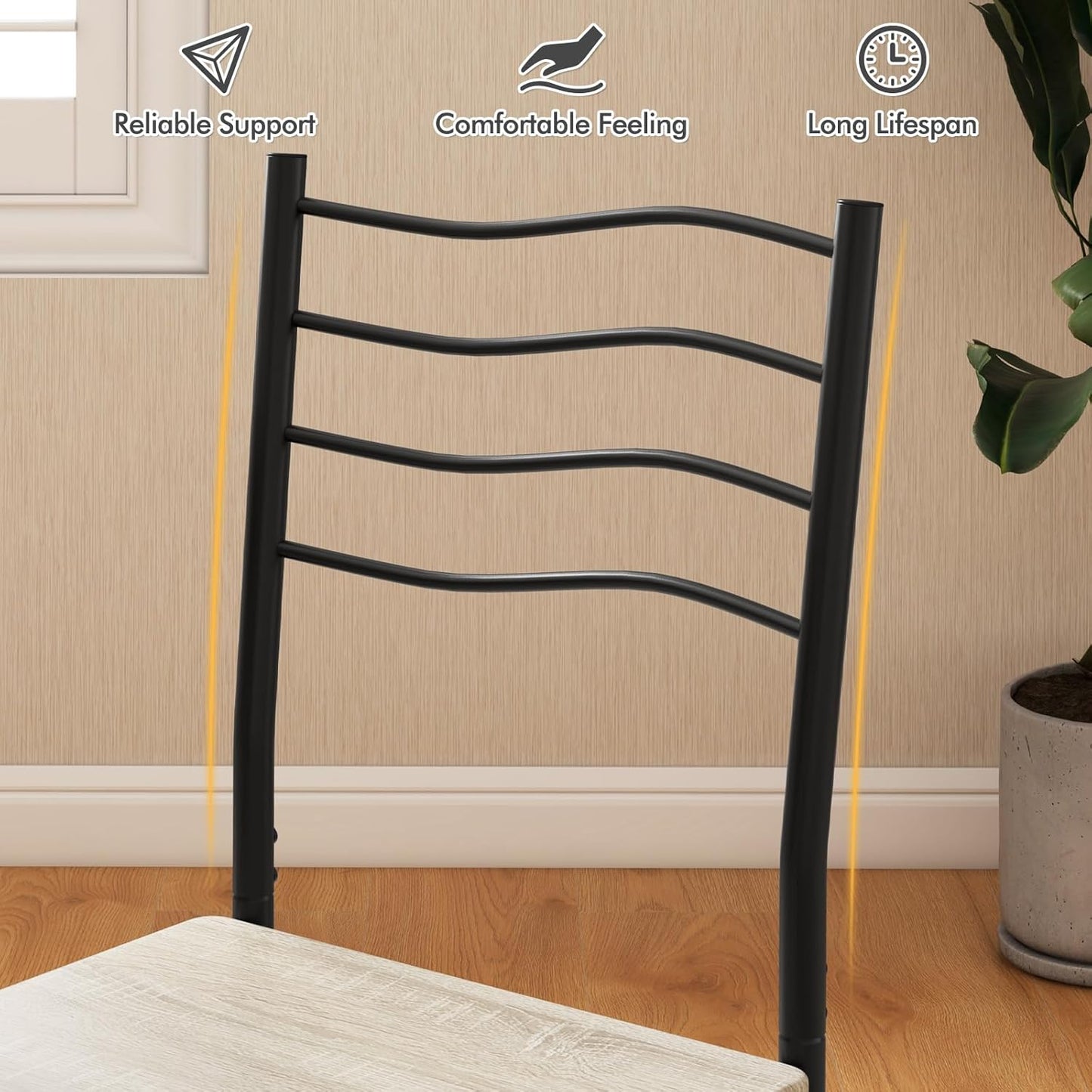 5 PCS Dining Table Set Counter Height Table and Chairs Set W/Steel Structure Dining Desk, 4 High Backrest Chairs & Anti-Slip Pads Dining Furniture Set for Kitchen and Restaurant(Beech Wood)