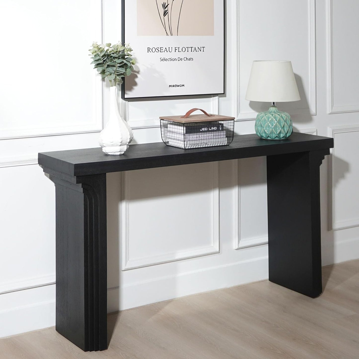 KEIKI Wood Entryway Console Table Behind Couch & Sofa, Modern Minimalist Style for Entrance, Hallway, Living Room, Black