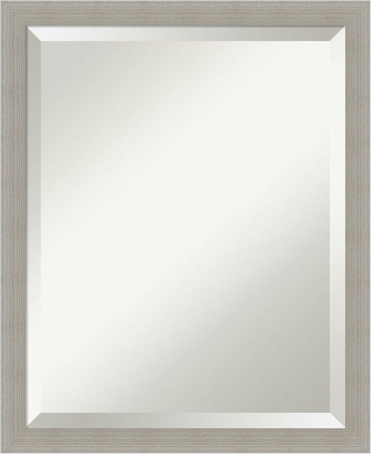 Amanti Art Grey Wall Mirror 22x18 Woodgrain Stripe Grey Rectangle Bathroom Mirror for Wall Decor Living Room, Small Casual Wood Frame, Hangs Horizonally and Vertically, Bathroom Decor, Beveled Edge