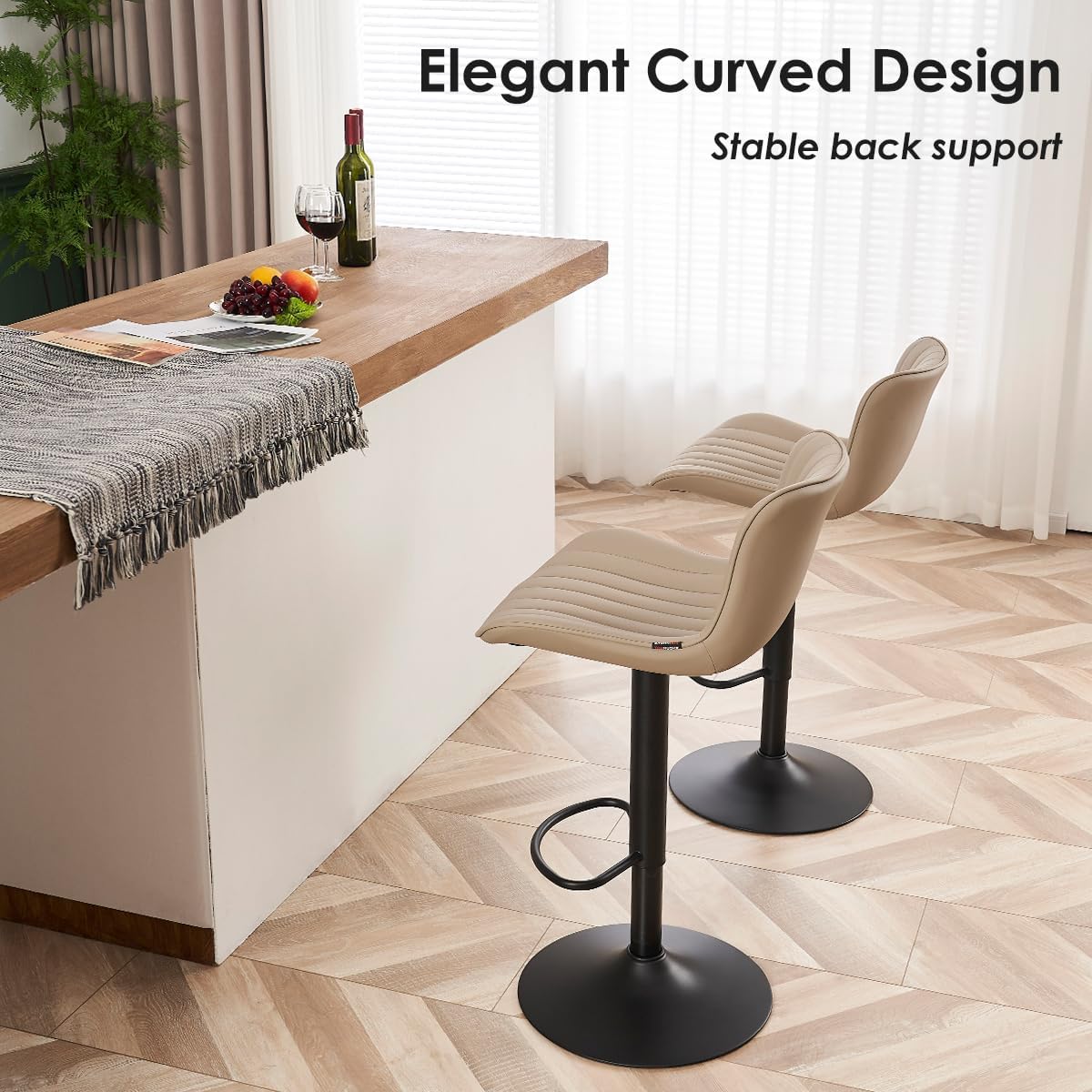 YOUNUOKE Counter Height Bar Stools Kitchen Island Barstools Set of 2 Adjustable Swivel Counter Stool Bar Height Island Chairs with Back, Khaki