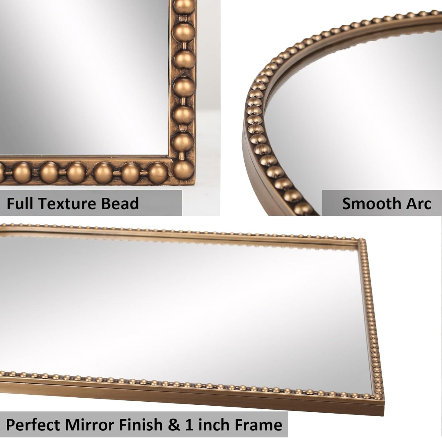 Arched Wall Mirror for Bathroom, 20"x30"-Ornate Decorative Bathroom Mirror with Beaded Metal Frame - Modern Distressed Hanging Wall Decor for Bedroom/Living Room/Entryway-Antique Gold Mirror
