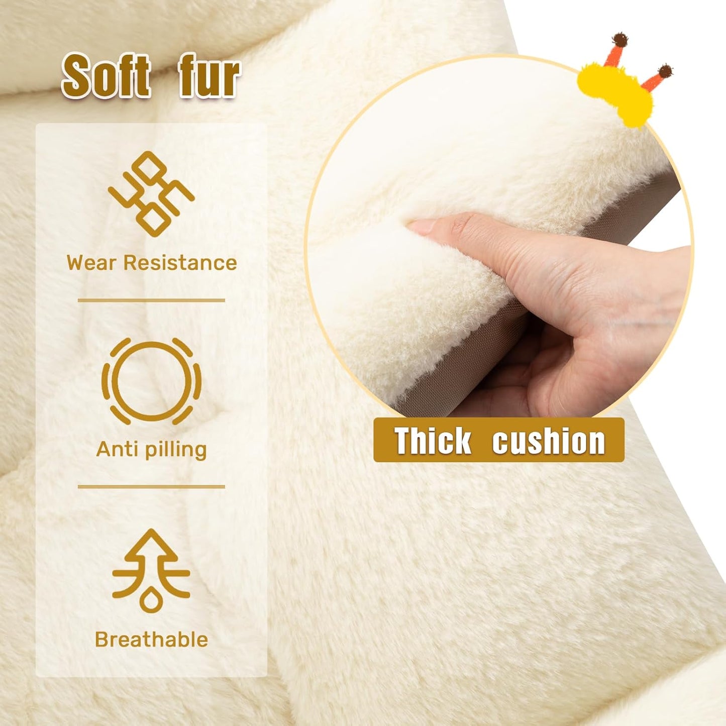 HollyHOME X-Large Saucer Chair with Foldable Ottoman, Comfy Oversized Folding Chair and Folding Footrest Stool Set, Faux-Fur Reading Chair and Footstool for Living Room, Bedroom, Beige Chair&Stool