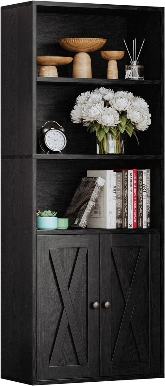 IRONCK Industrial Bookshelves and Bookcases with Doors 11.8 in Depth Floor Standing 5 Shelf Display Storage Shelves Bookcase Home Decor Furniture for Home, Office, Living Room, Bedroom