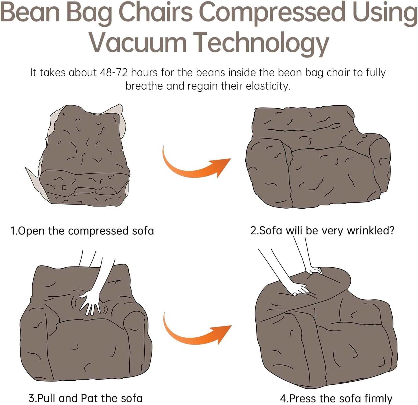 Bean Bag Chair with Filler, Bean Bag Sofa with Tufted Soft Stuffed Filling, Fluffy and Lazy Sofa, Comfy Cozy BeanBag Chairs with Memory Foam for Dorm, Apartment, Living Room (Brown)