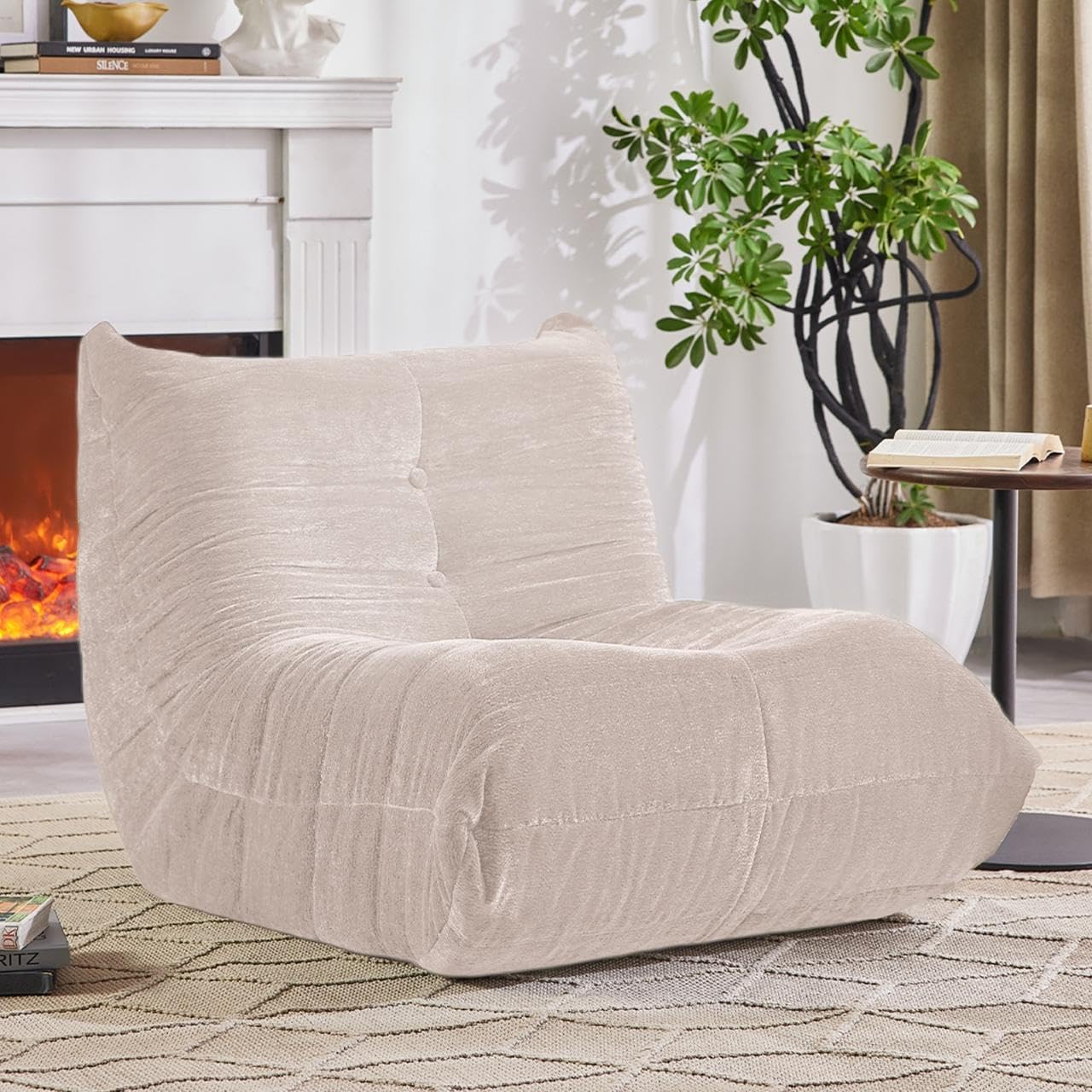 Bean Bag Chair, Fireside Chair Big Bean Bag Sofa for Adults/Teens, Memory Foam Bean Bag Gaming Chairs with Comfy Design & Premium Fabric, Lazy Floor Sofa for Living Room, Bedroom, Beige