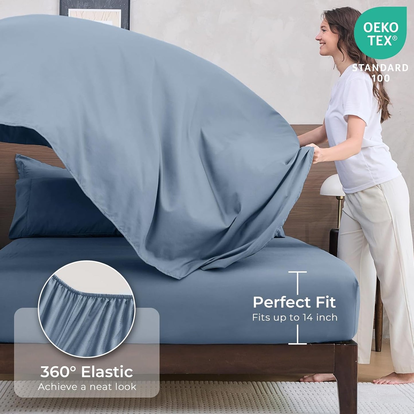 HEVUMYI Dusty Blue Queen Comforter Set - 7-Piece All Season Bed in a Bag Queen, Ultra Soft Bedding Set with Comforter, Flat Sheet, Fitted Sheet, Pillowcases, Pillow Shams